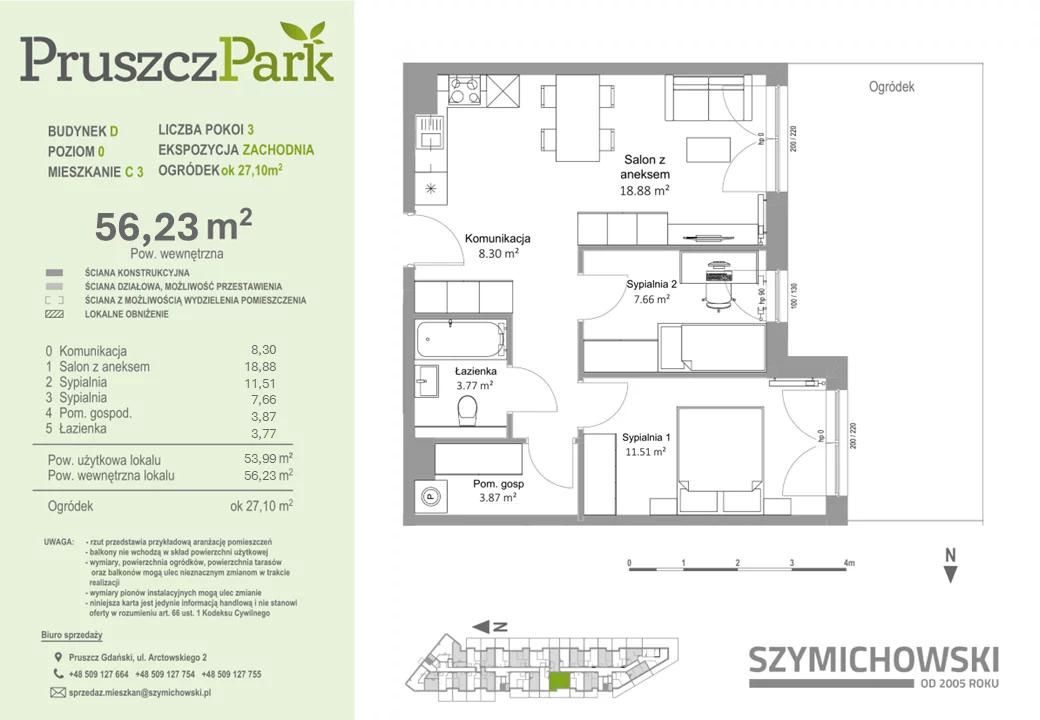 Mieszkanie 56,23 m², parter, oferta nr D-C-3, Pruszcz Park, Pruszcz Gdański, ul. Arctowskiego 