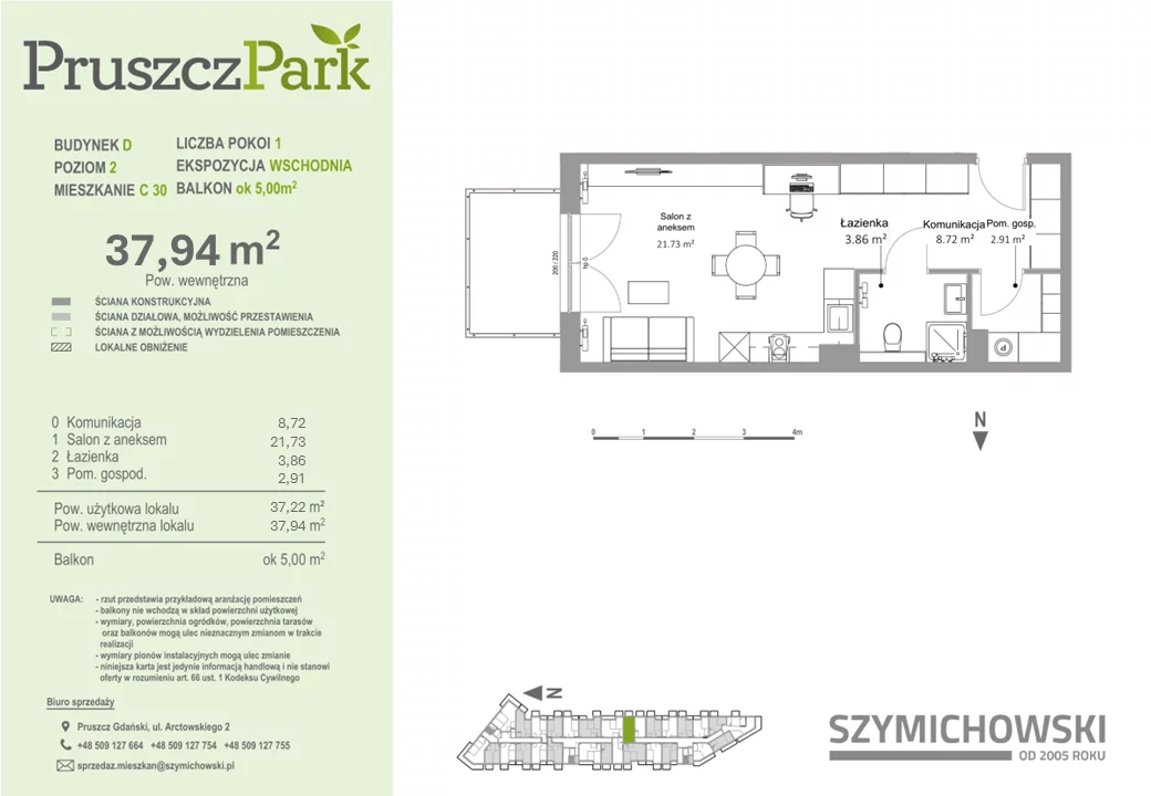 Mieszkanie 37,94 m², piętro 2, oferta nr D-C-30, Pruszcz Park, Pruszcz Gdański, ul. Arctowskiego 