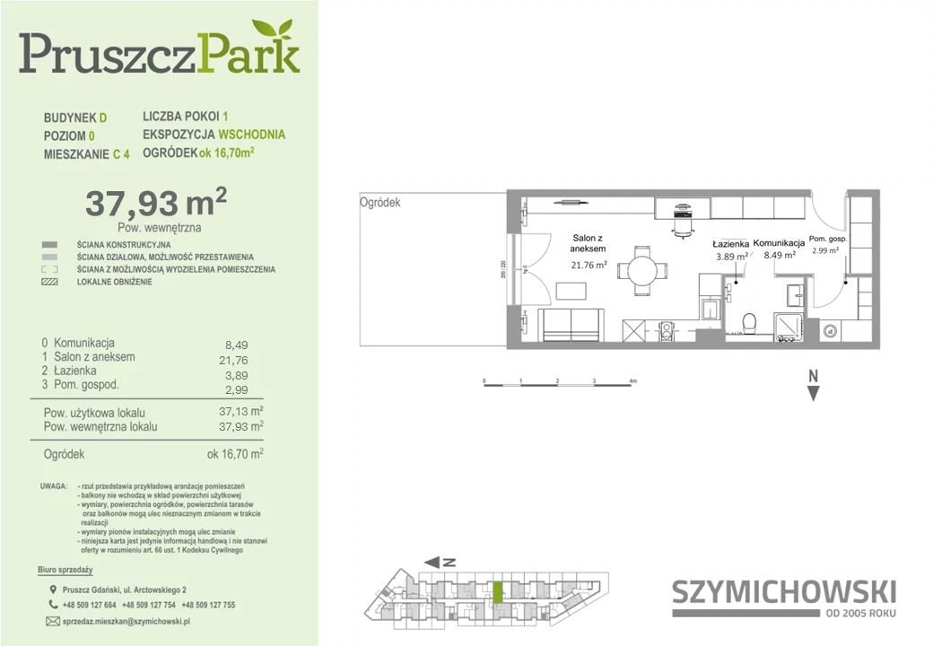 Mieszkanie 37,93 m², parter, oferta nr D-C-4, Pruszcz Park, Pruszcz Gdański, ul. Arctowskiego 