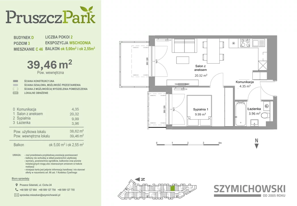 Mieszkanie 39,46 m², piętro 3, oferta nr D-C-46, Pruszcz Park, Pruszcz Gdański, ul. Arctowskiego -idx