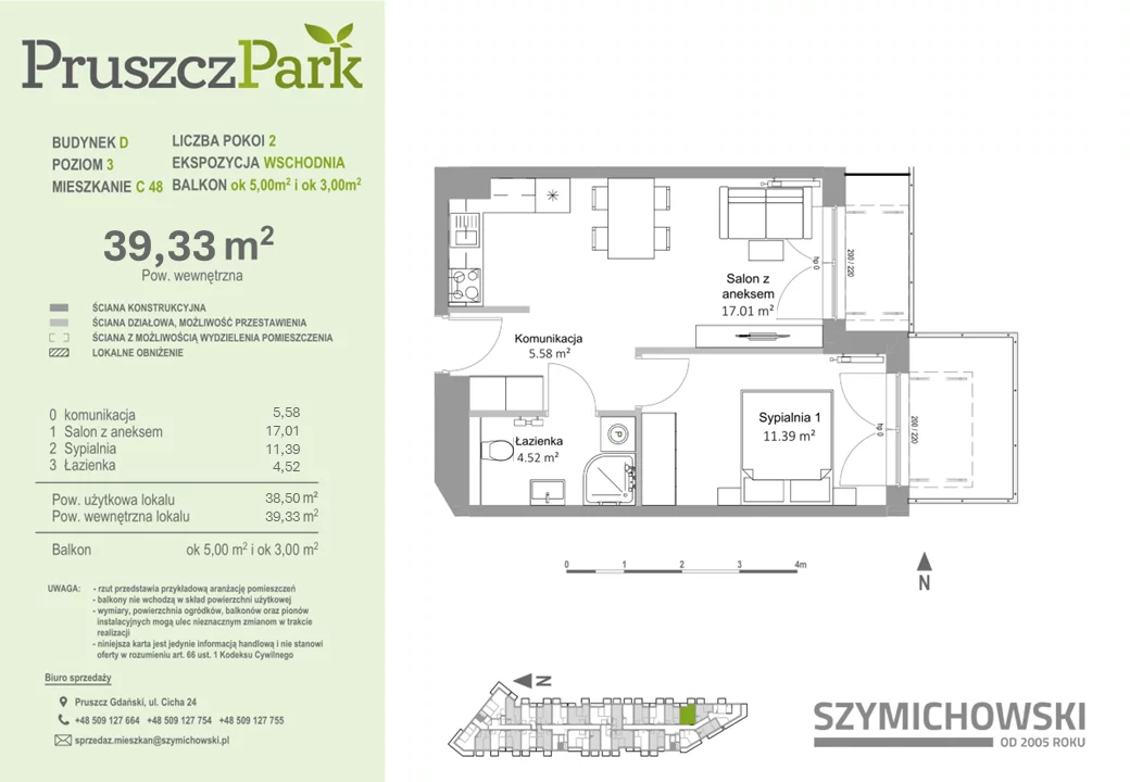 Mieszkanie 39,33 m², piętro 3, oferta nr D-C-48, Pruszcz Park, Pruszcz Gdański, ul. Arctowskiego -idx