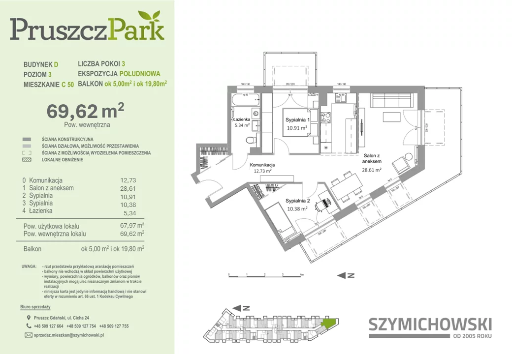 Mieszkanie 69,62 m², piętro 3, oferta nr D-C-50, Pruszcz Park, Pruszcz Gdański, ul. Arctowskiego 