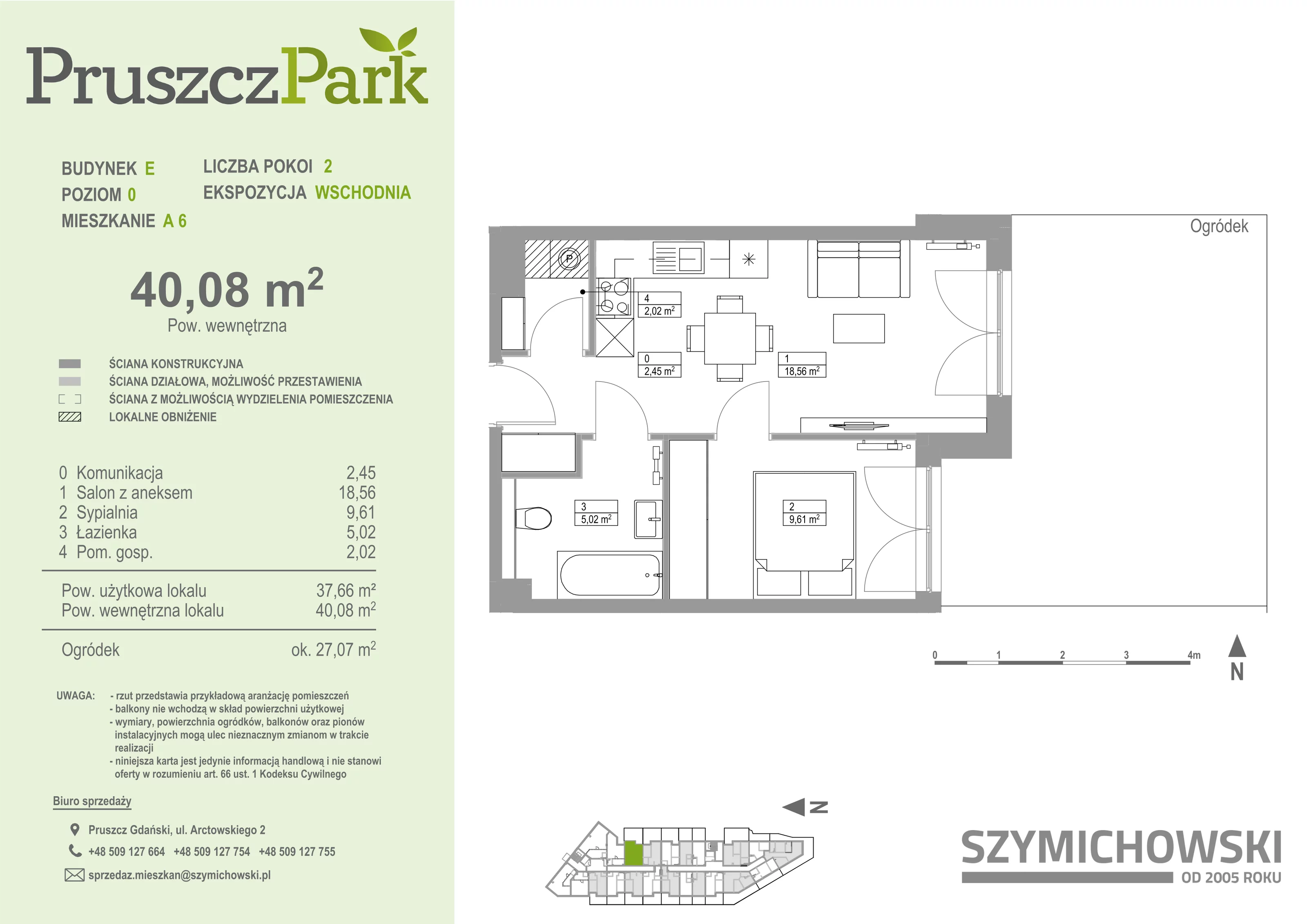 Mieszkanie 40,08 m², parter, oferta nr E-A-6, Pruszcz Park, Pruszcz Gdański, ul. Arctowskiego 