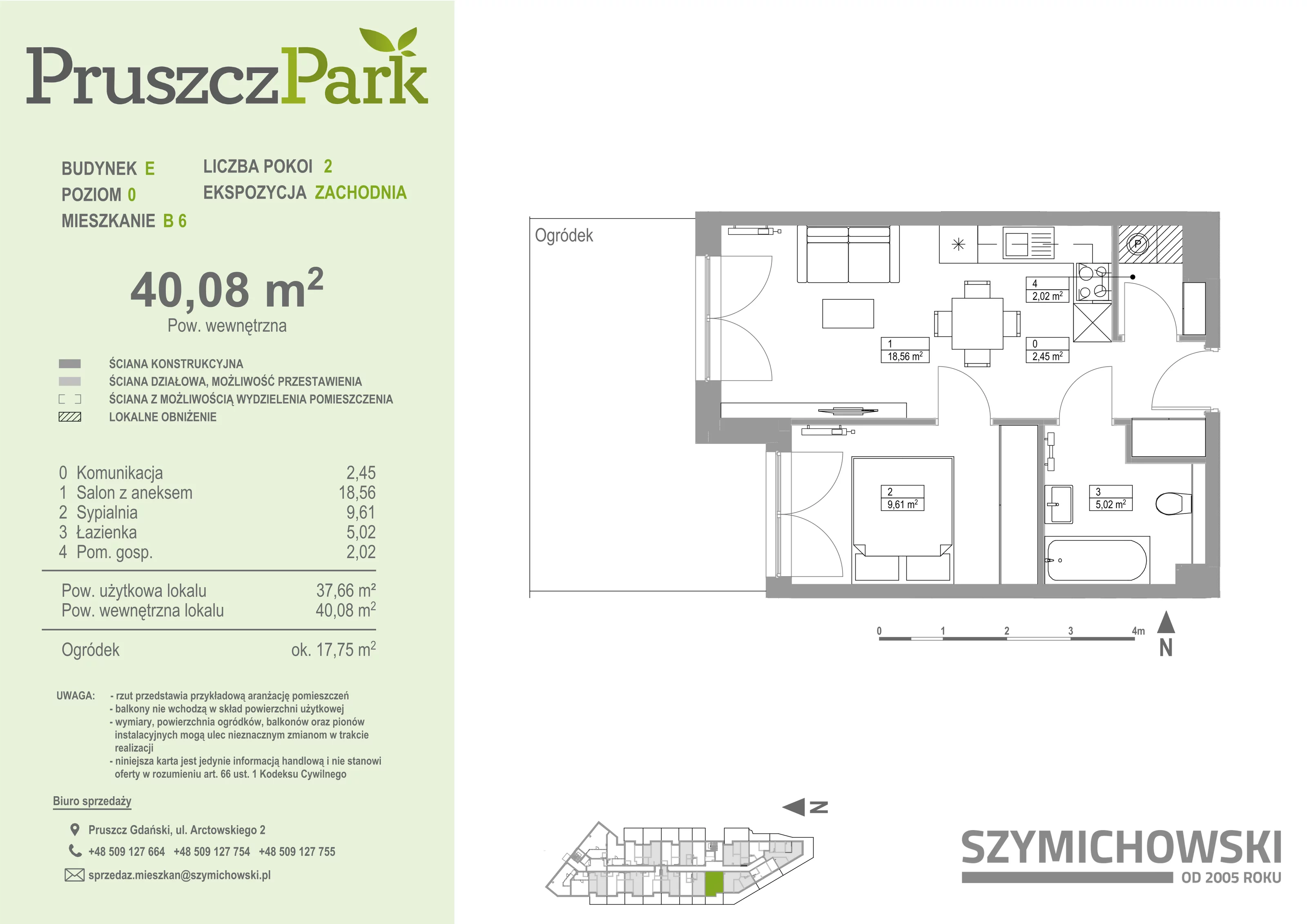 Mieszkanie 40,08 m², parter, oferta nr E-B-6, Pruszcz Park, Pruszcz Gdański, ul. Arctowskiego 