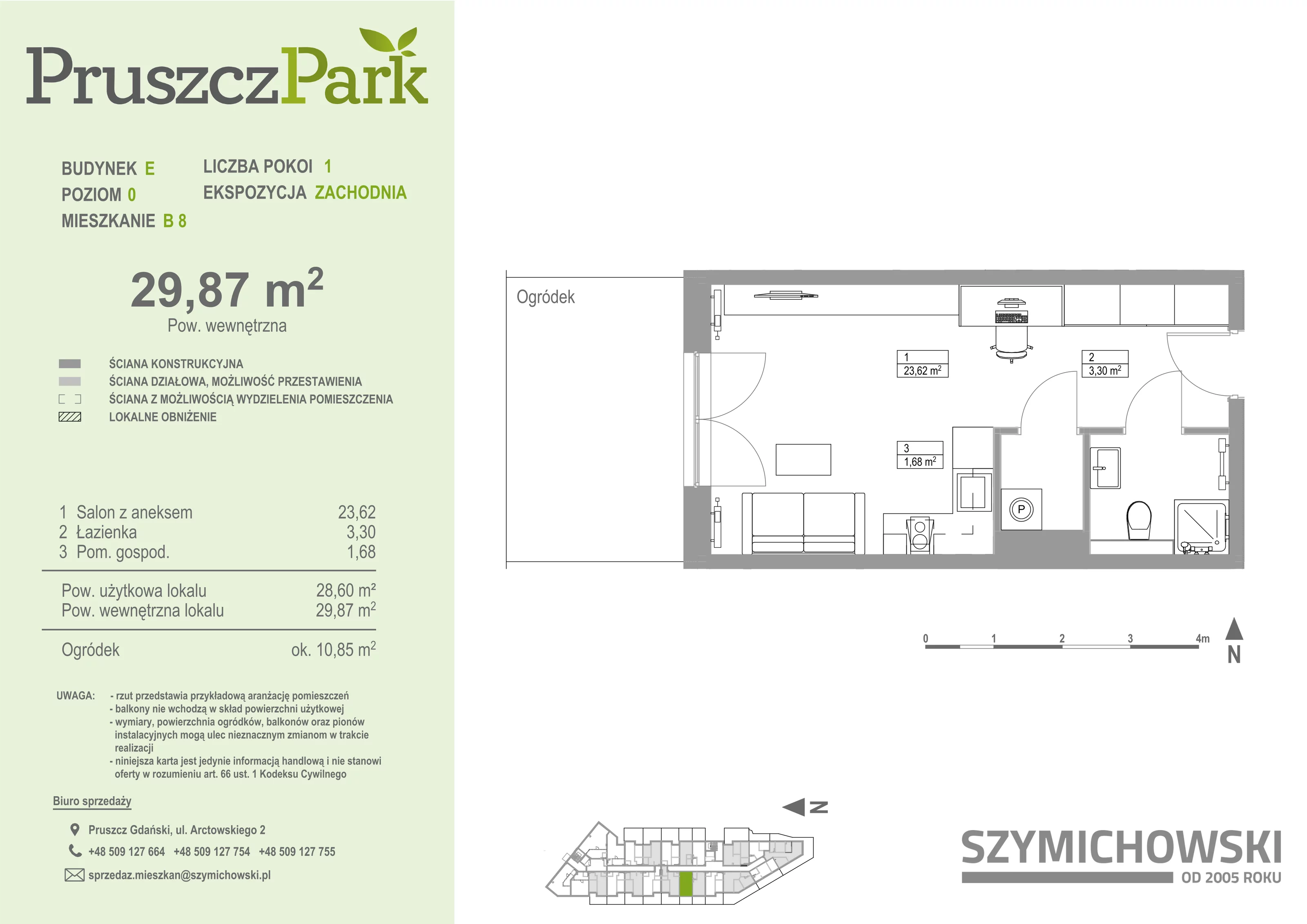 Mieszkanie 29,87 m², parter, oferta nr E-B-8, Pruszcz Park, Pruszcz Gdański, ul. Arctowskiego 