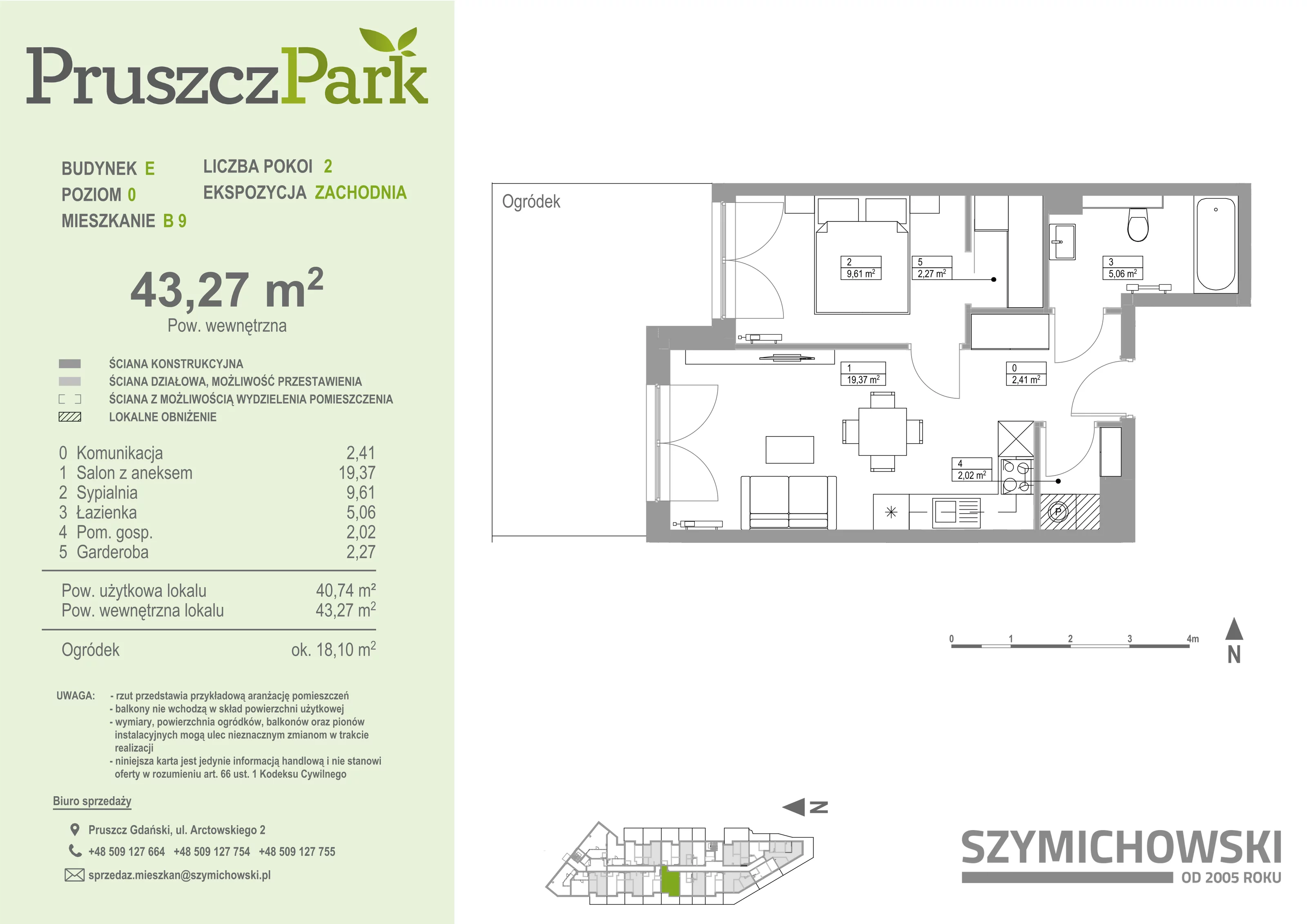 Mieszkanie 43,27 m², parter, oferta nr E-B-9, Pruszcz Park, Pruszcz Gdański, ul. Arctowskiego 