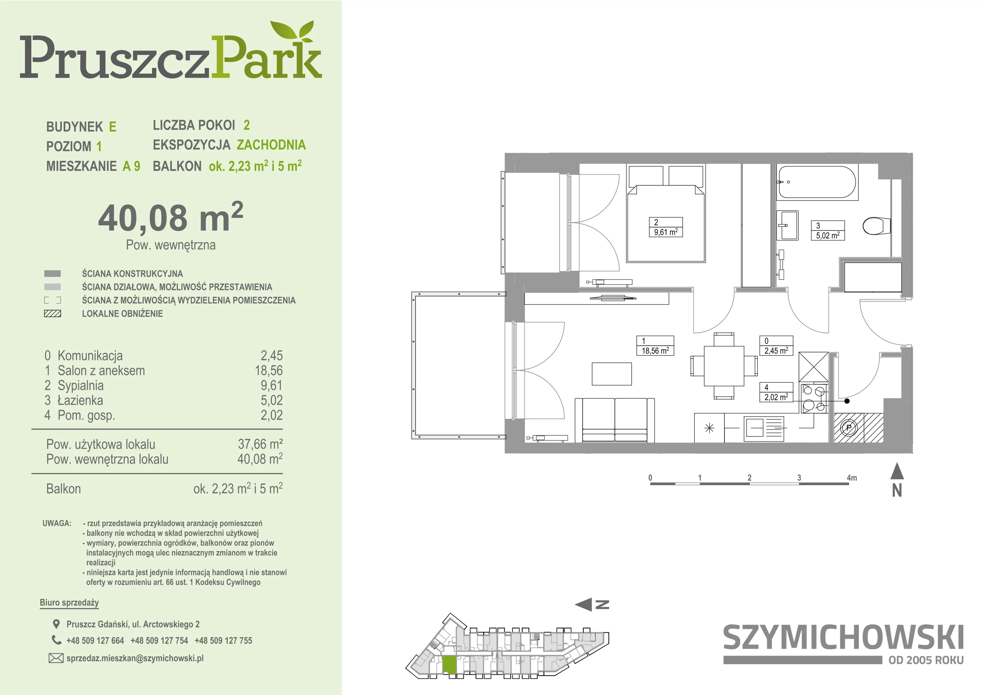 Mieszkanie 40,08 m², piętro 1, oferta nr E-A-9, Pruszcz Park, Pruszcz Gdański, ul. Arctowskiego -idx