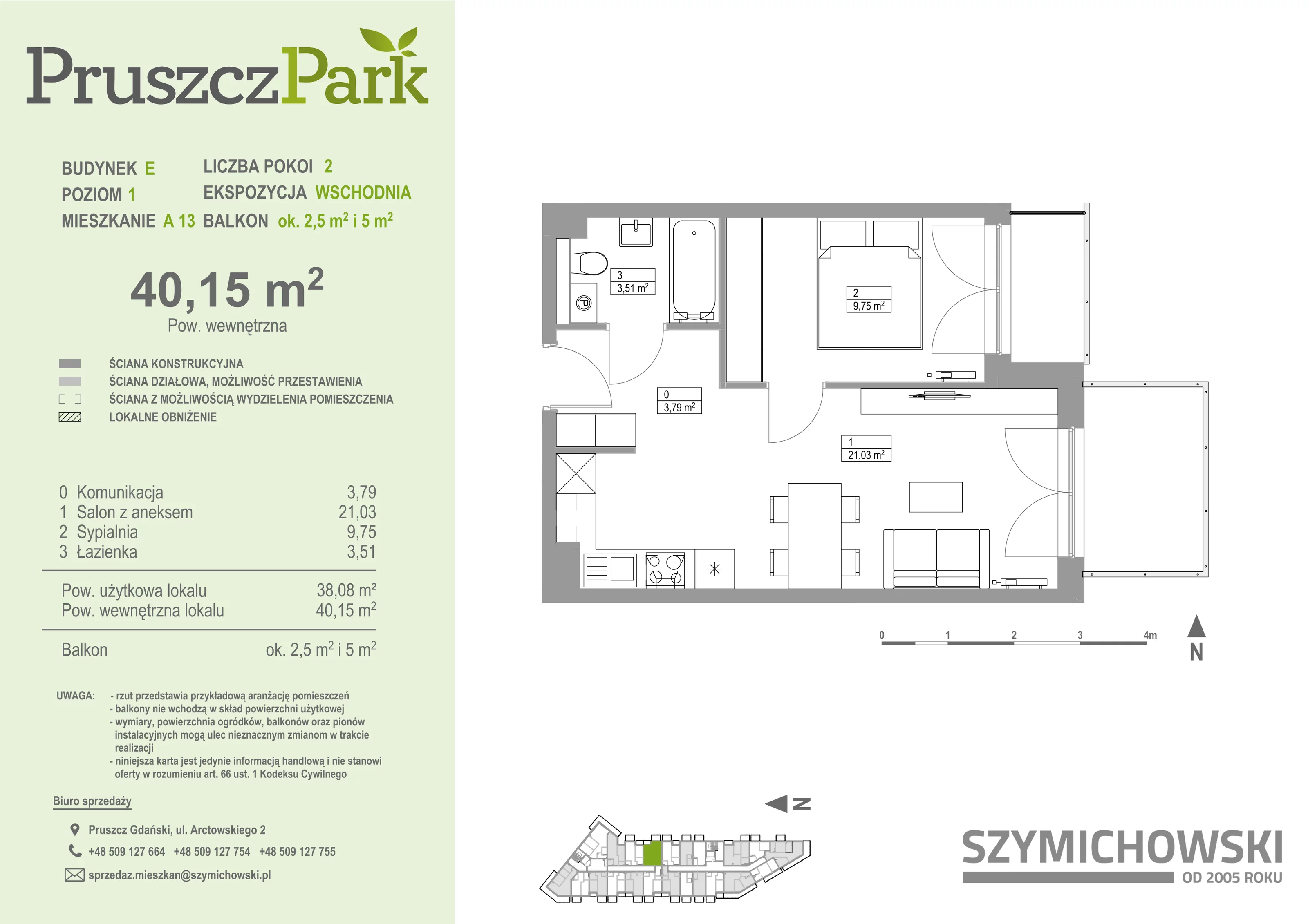 Mieszkanie 40,15 m², piętro 1, oferta nr E-A-13, Pruszcz Park, Pruszcz Gdański, ul. Arctowskiego 