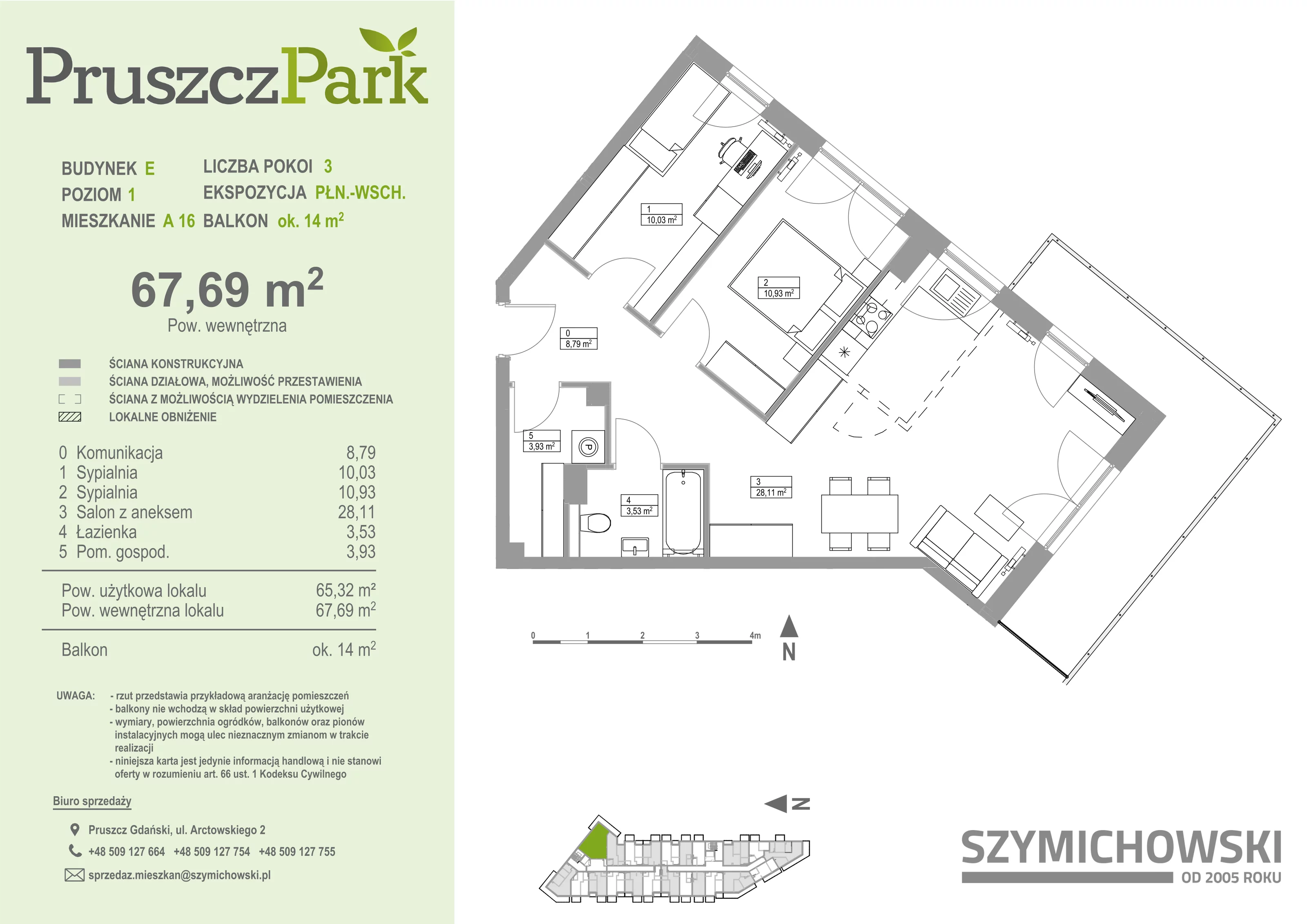 Mieszkanie 67,69 m², piętro 1, oferta nr E-A-16, Pruszcz Park, Pruszcz Gdański, ul. Arctowskiego 