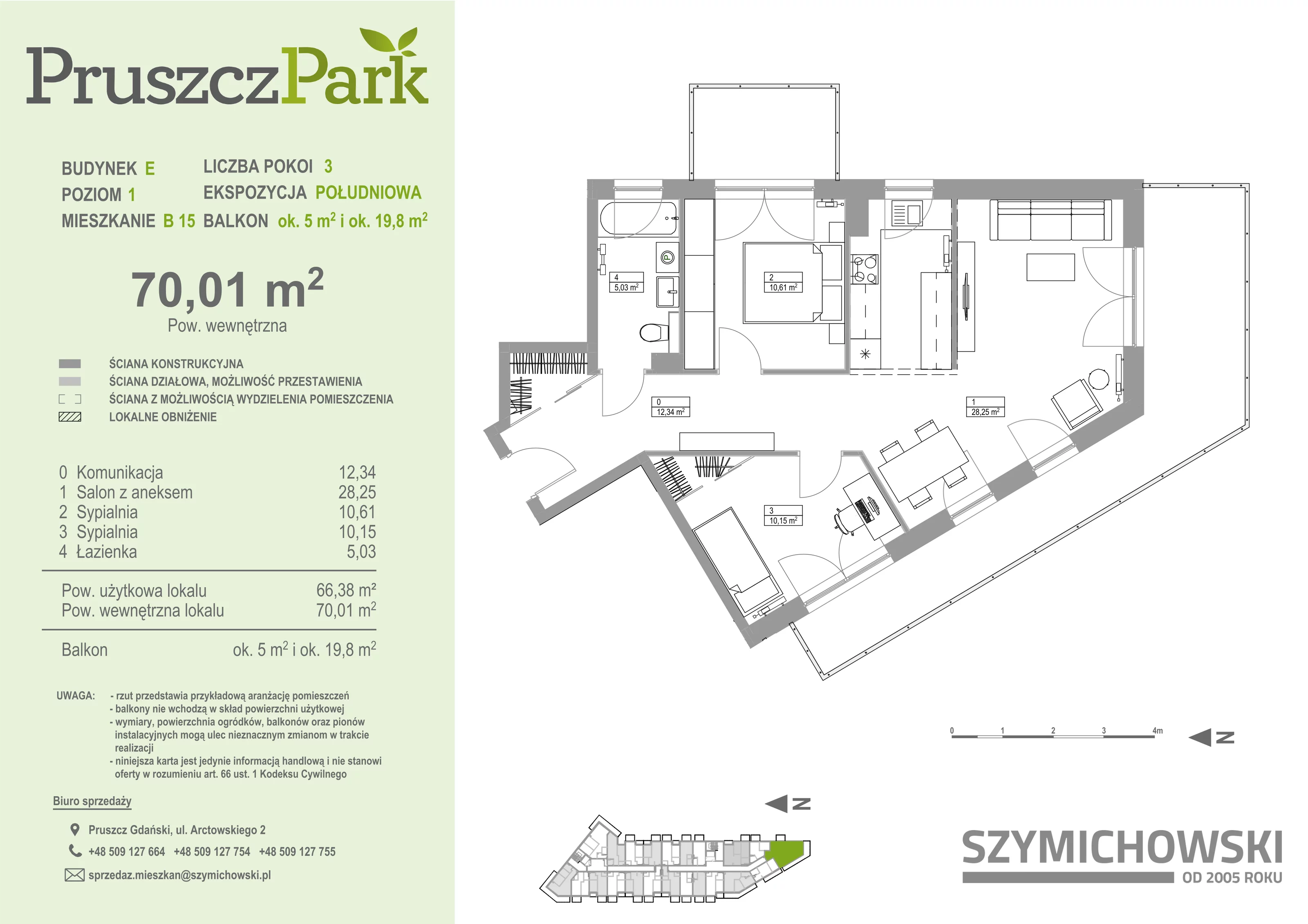 Mieszkanie 70,01 m², piętro 1, oferta nr E-B-15, Pruszcz Park, Pruszcz Gdański, ul. Arctowskiego 