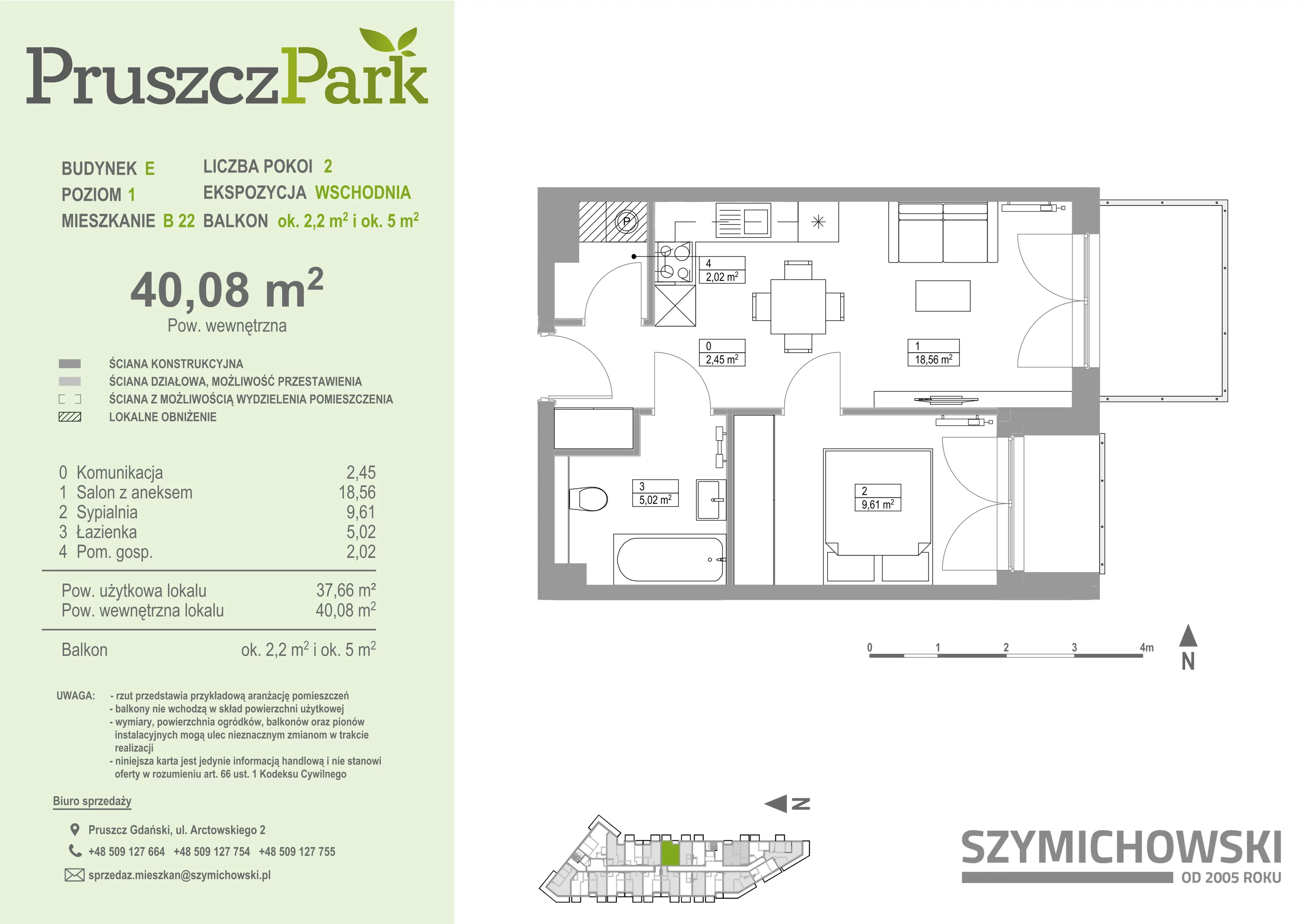 Mieszkanie 40,08 m², piętro 1, oferta nr E-B-22, Pruszcz Park, Pruszcz Gdański, ul. Arctowskiego -idx