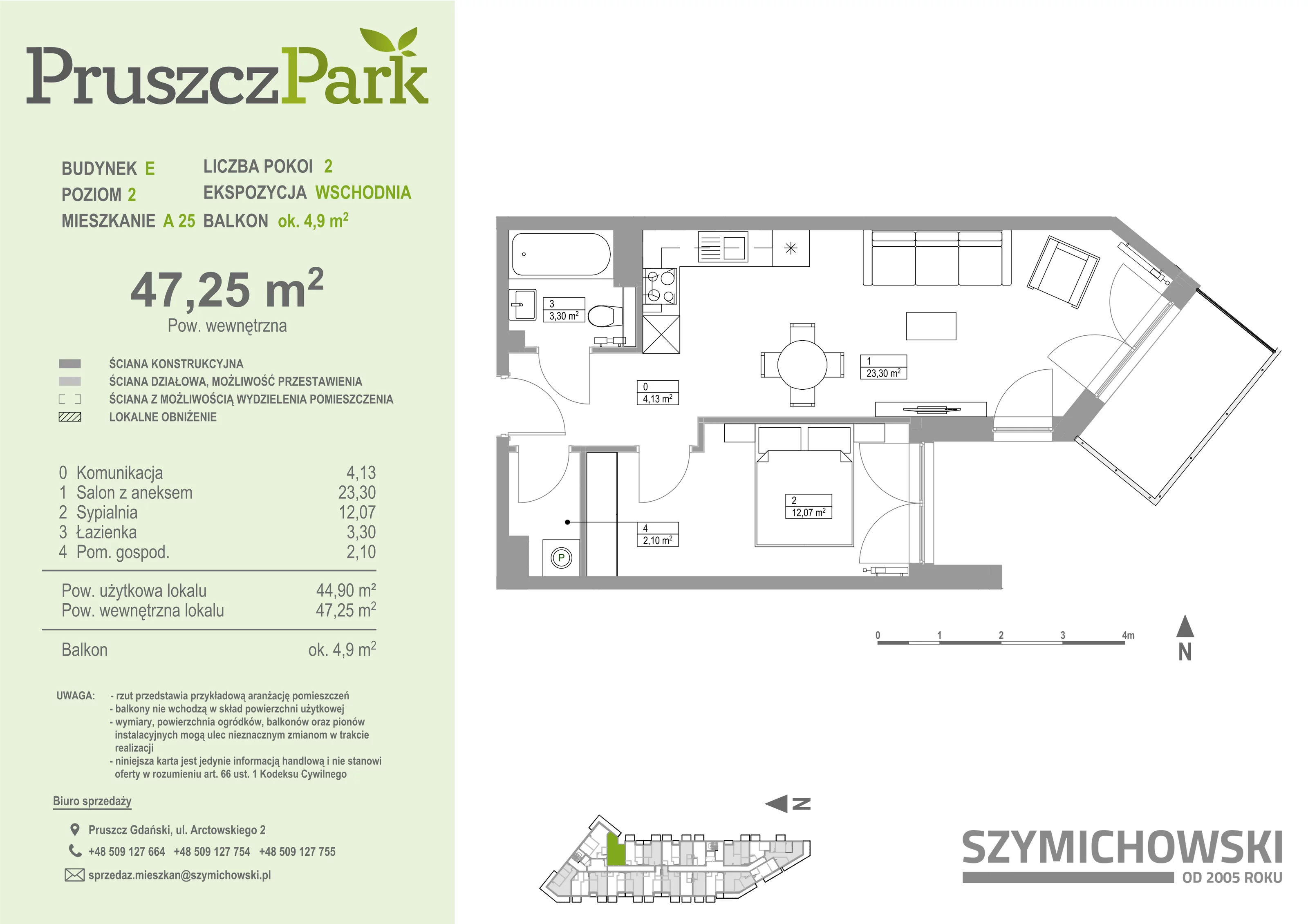 Mieszkanie 47,25 m², piętro 2, oferta nr E-A-25, Pruszcz Park, Pruszcz Gdański, ul. Arctowskiego 