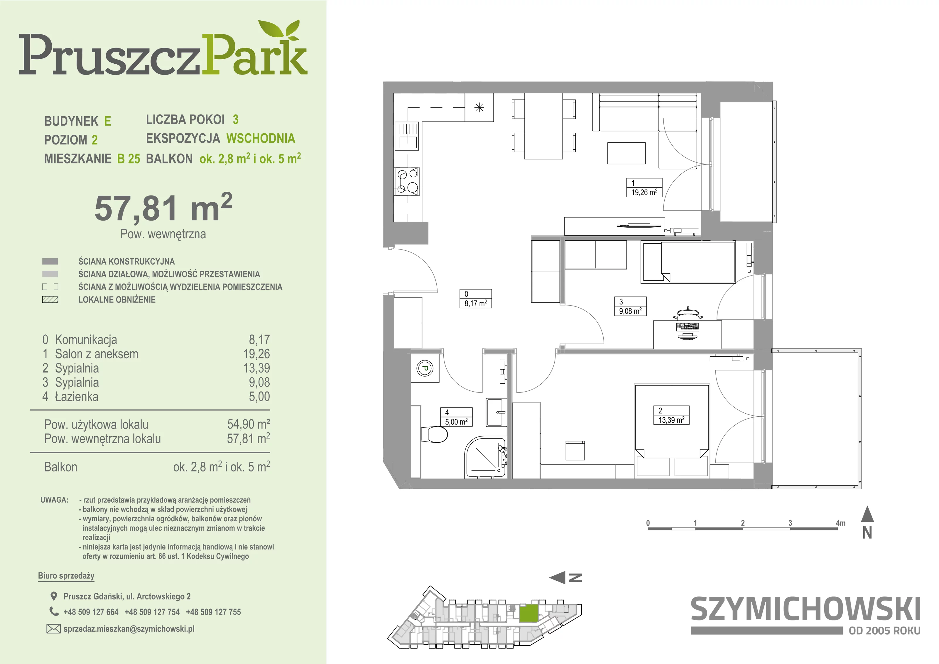 Mieszkanie 57,81 m², piętro 2, oferta nr E-B-25, Pruszcz Park, Pruszcz Gdański, ul. Arctowskiego 