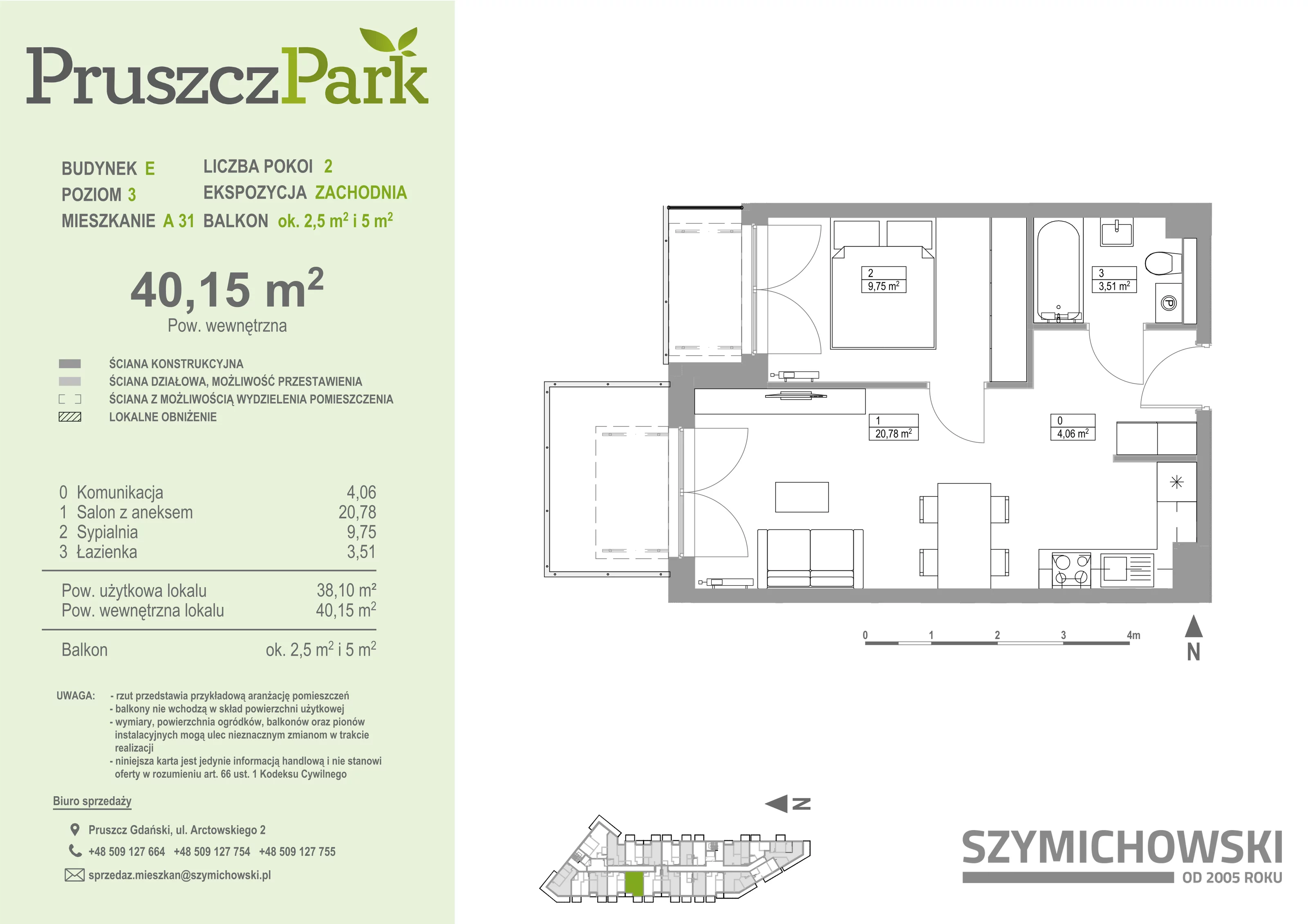 Mieszkanie 40,15 m², piętro 3, oferta nr E-A-31, Pruszcz Park, Pruszcz Gdański, ul. Arctowskiego -idx