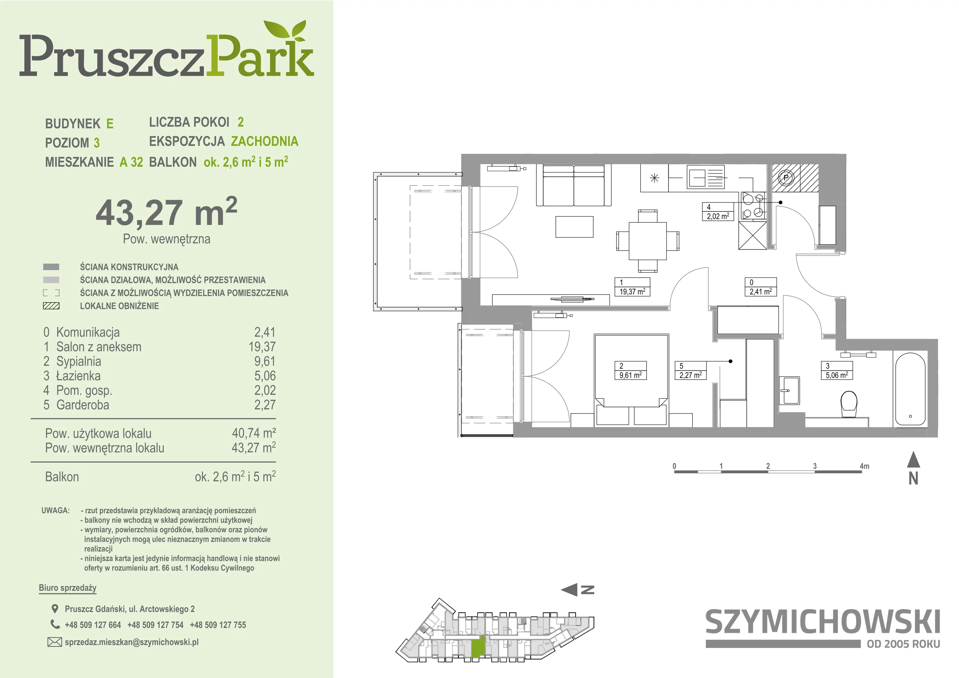 Mieszkanie 43,27 m², piętro 3, oferta nr E-A-32, Pruszcz Park, Pruszcz Gdański, ul. Arctowskiego -idx