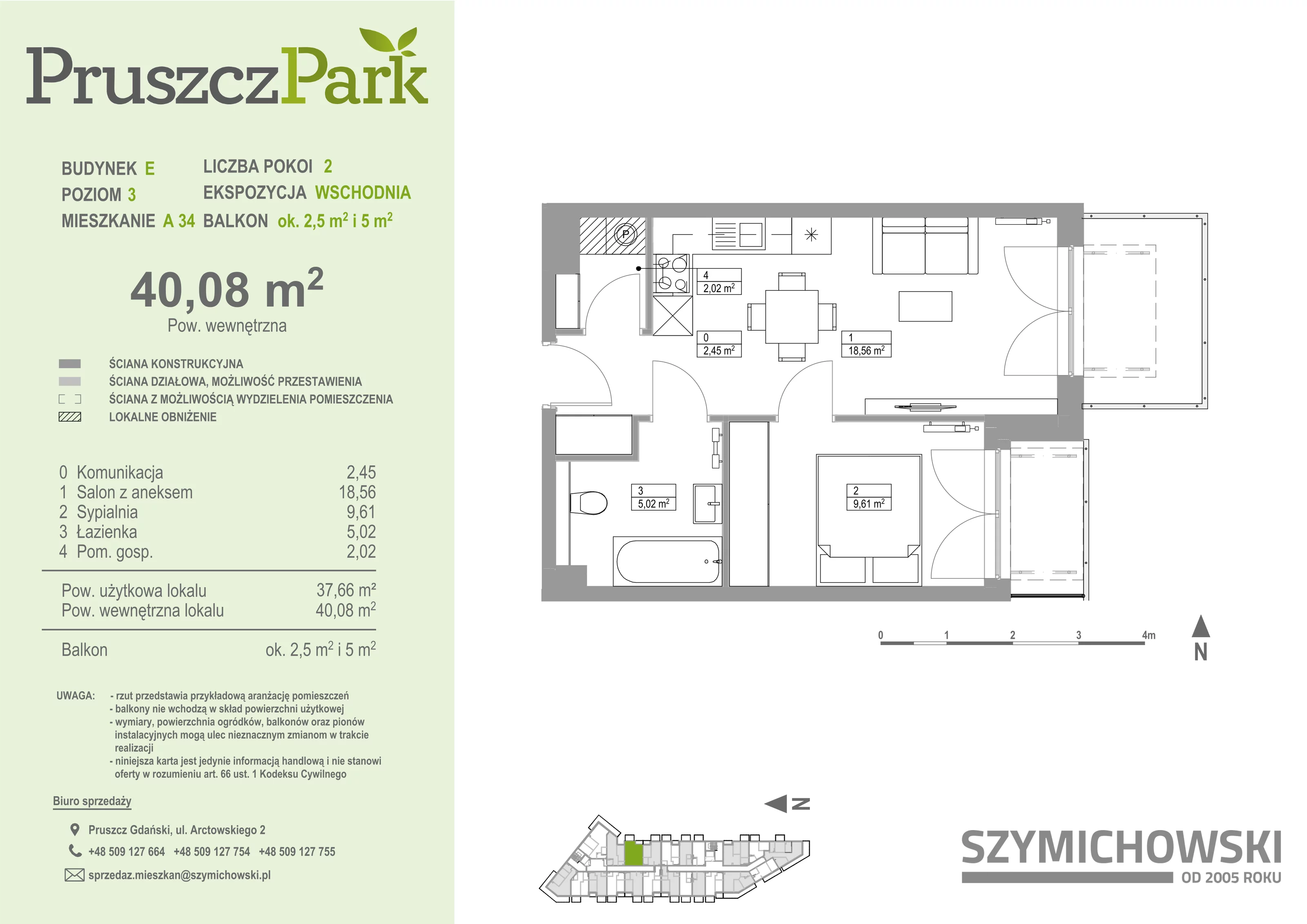 Mieszkanie 40,08 m², piętro 3, oferta nr E-A-34, Pruszcz Park, Pruszcz Gdański, ul. Arctowskiego 