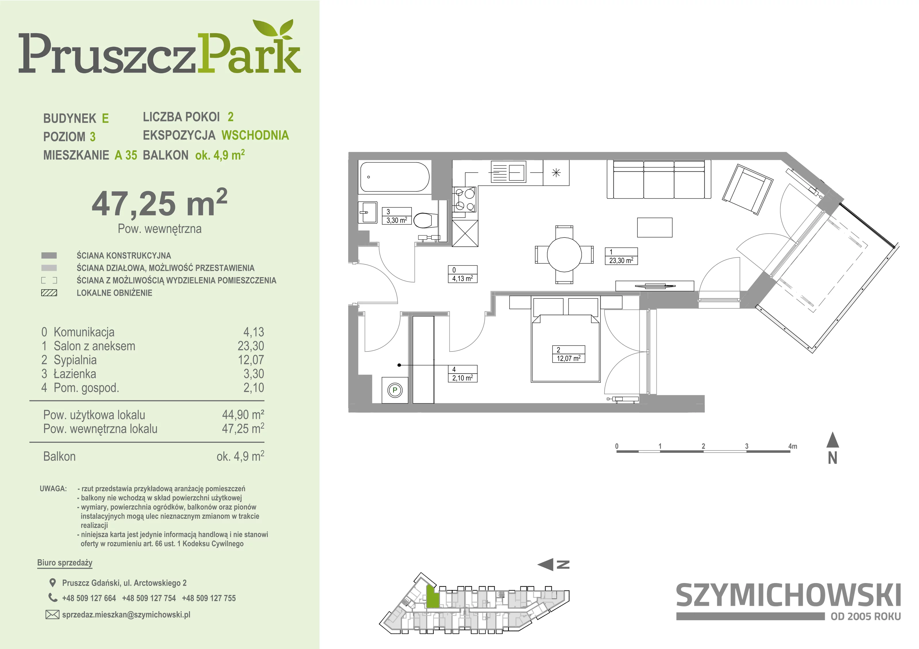 Mieszkanie 47,25 m², piętro 3, oferta nr E-A-35, Pruszcz Park, Pruszcz Gdański, ul. Arctowskiego 