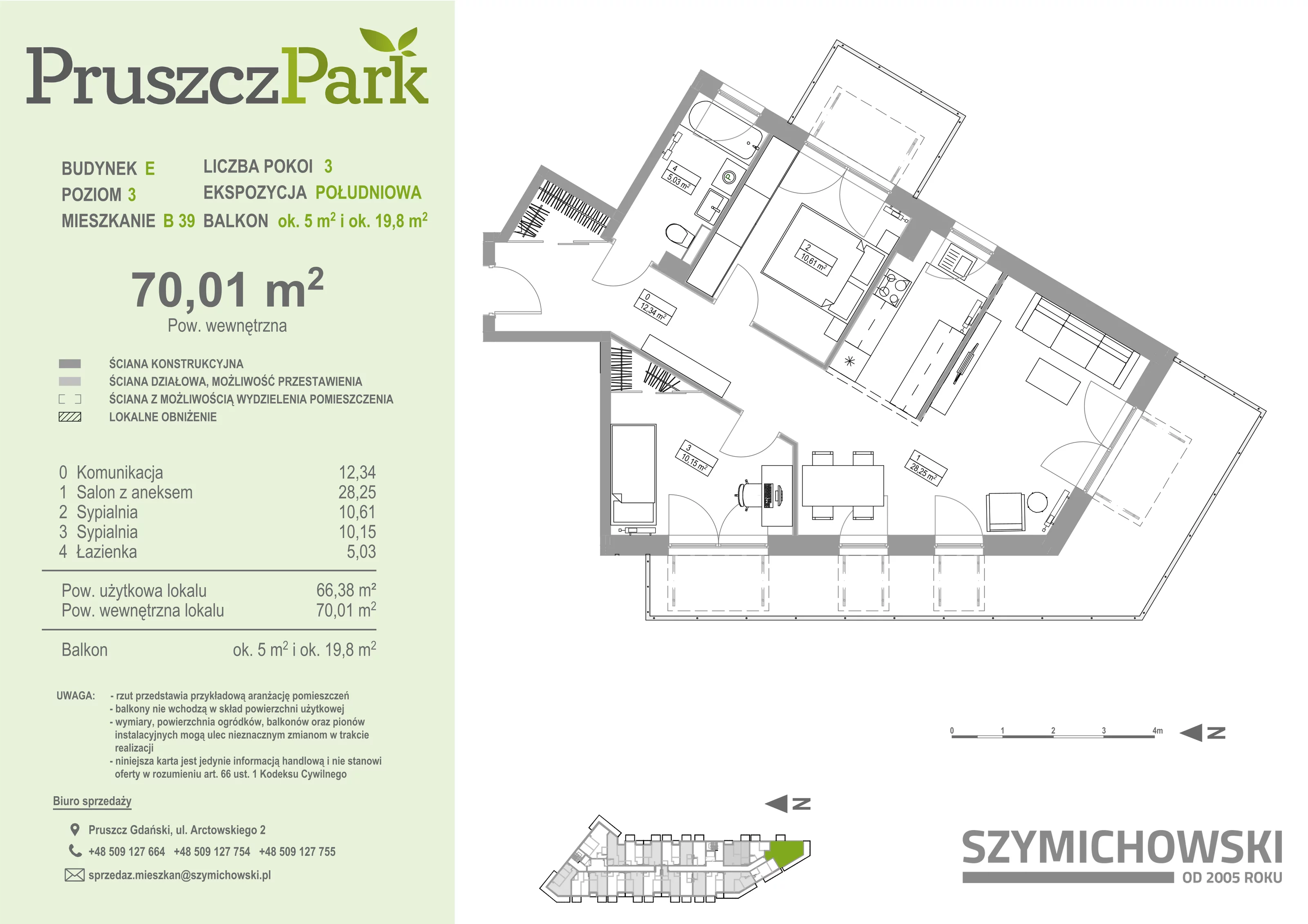 Mieszkanie 70,01 m², piętro 3, oferta nr E-B-39, Pruszcz Park, Pruszcz Gdański, ul. Arctowskiego 