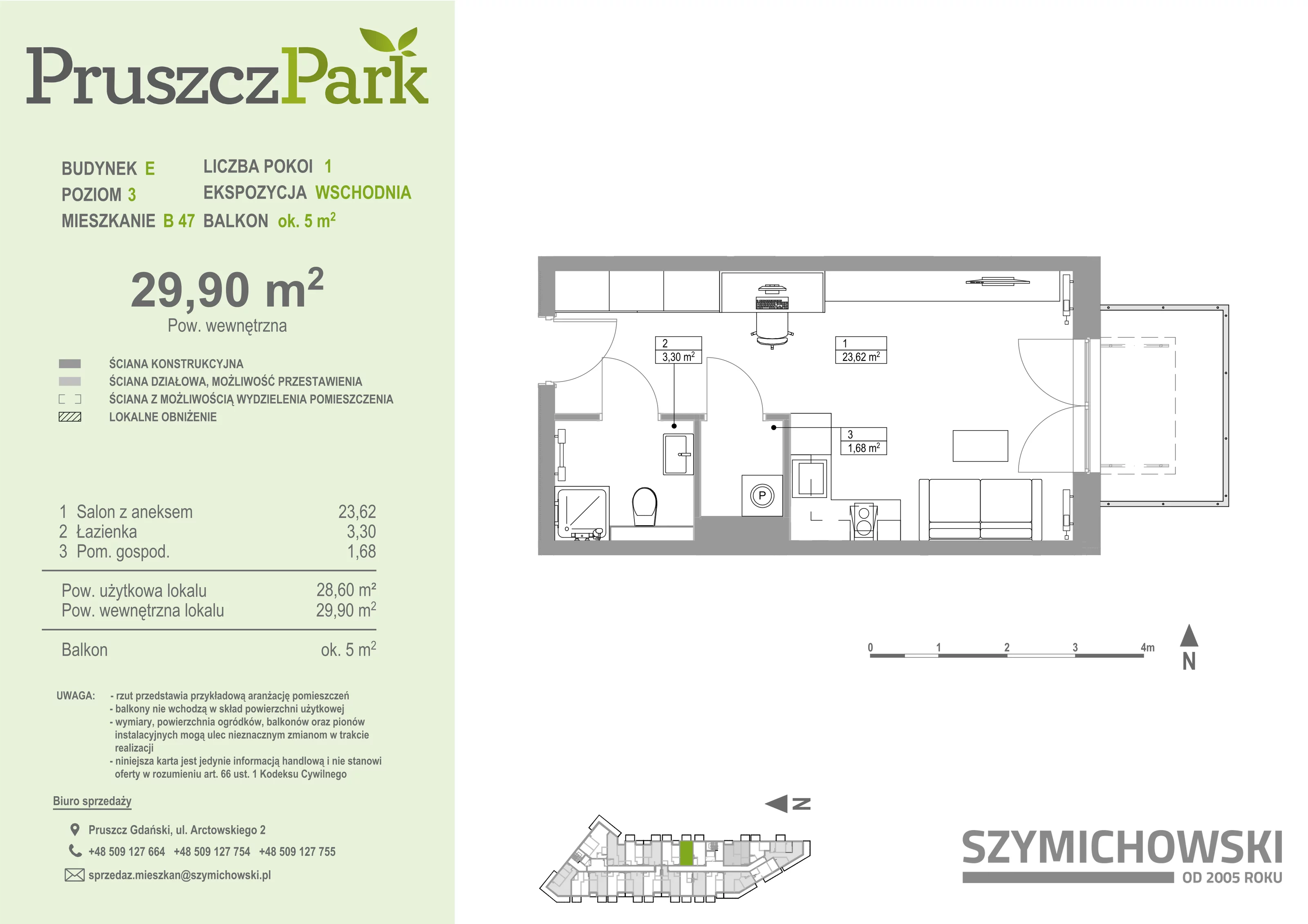 Mieszkanie 29,90 m², piętro 3, oferta nr E-B-47, Pruszcz Park, Pruszcz Gdański, ul. Arctowskiego 