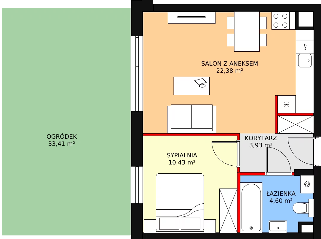 Nowe mieszkanie, 42,29 m², 2 pokoje, parter, oferta nr B.1.5