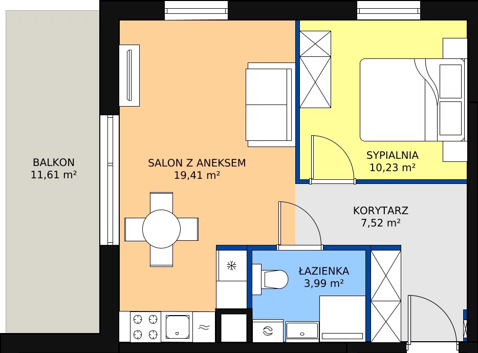 Zalety mieszkania 42.33 m², 1.2.5.