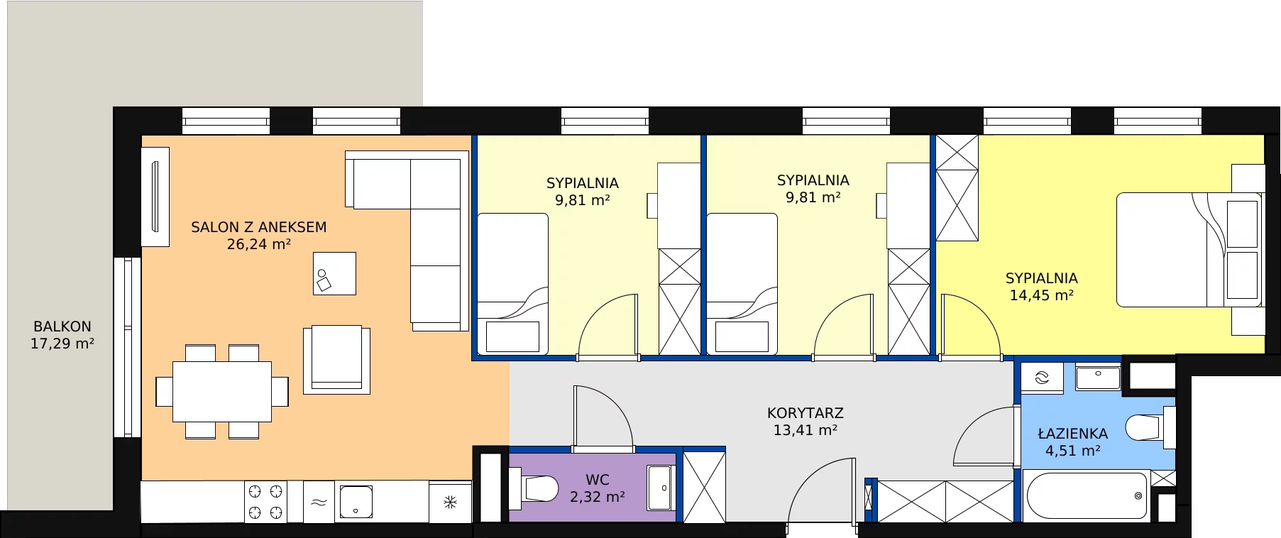 Zalety mieszkania 82.69 m², 1.5.6.