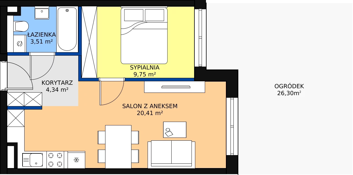 Zalety mieszkania 40.34 m², D-B-2