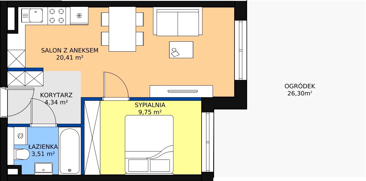 Zalety mieszkania 40.31 m², D-B-3