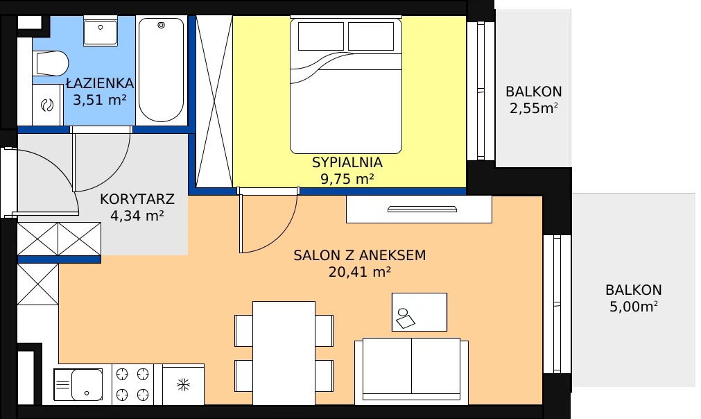 Zalety mieszkania 40.03 m², D-B-10