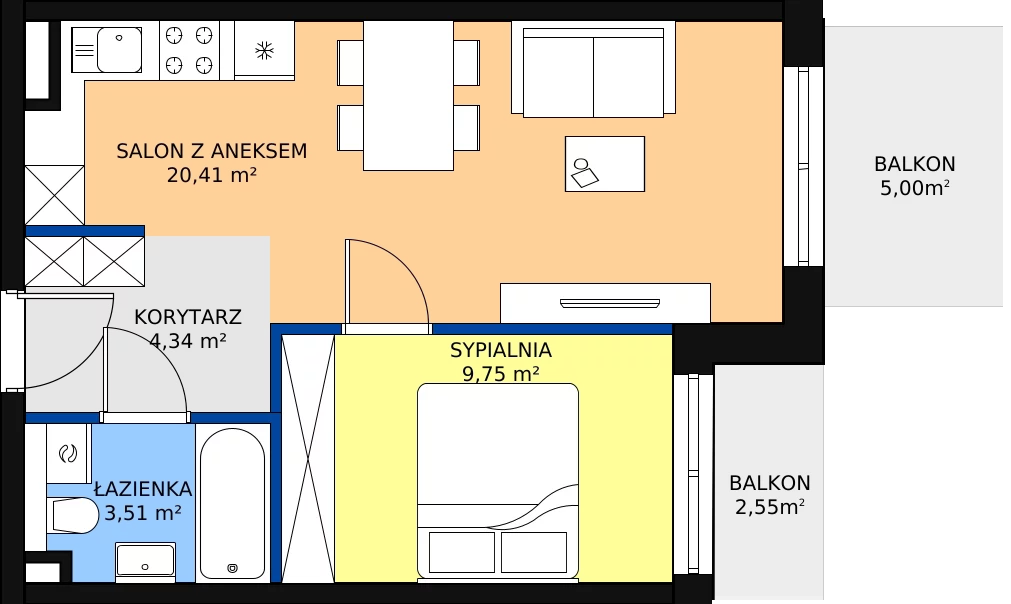 Zalety mieszkania 40.07 m², D-B-11