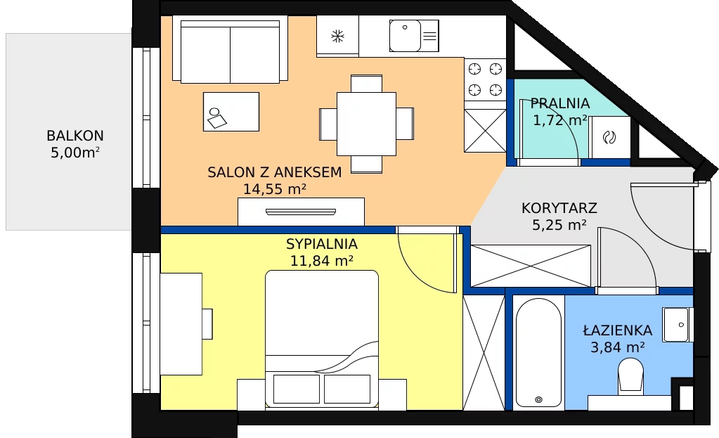 2 pokoje, mieszkanie 39,59 m², piętro 2, oferta nr E-A-18, Pruszcz Park, Pruszcz Gdański, ul. Arctowskiego 