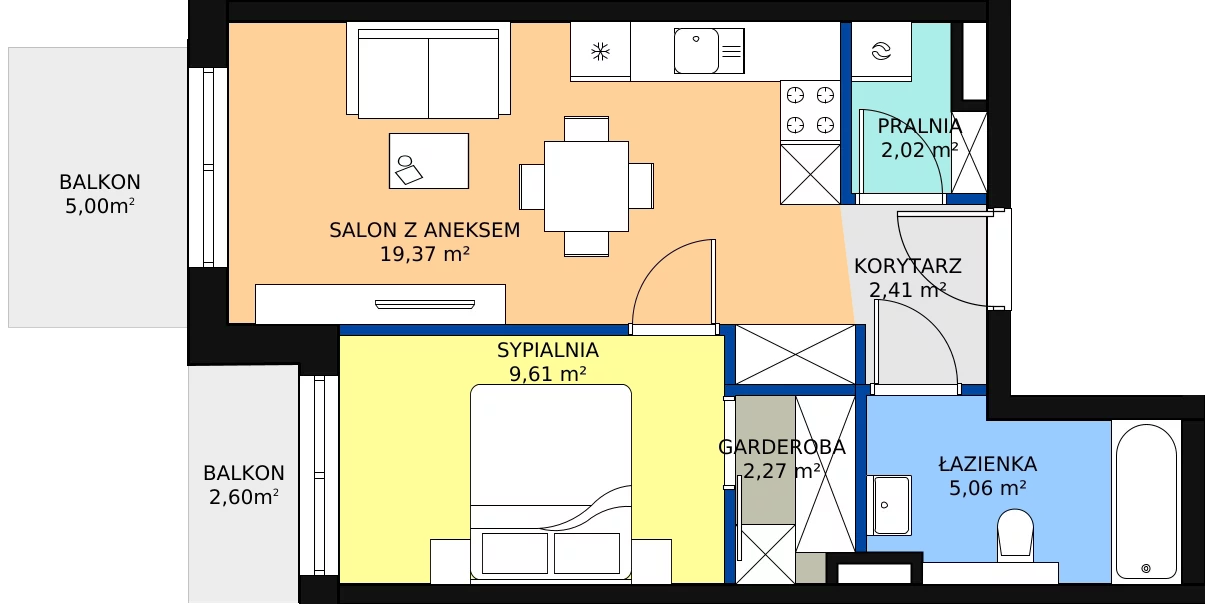 Zalety mieszkania 43.15 m², E-A-22