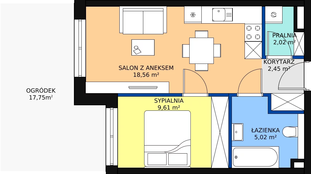 2 pokoje, mieszkanie 40,32 m², parter, oferta nr E-B-6, Pruszcz Park, Pruszcz Gdański, ul. Arctowskiego 