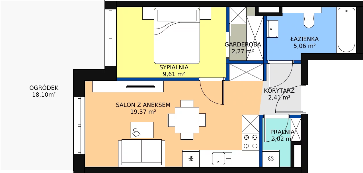 Zalety mieszkania 43.58 m², E-B-9