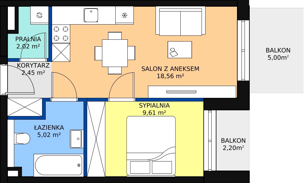 Zalety mieszkania 40.1 m², E-B-46
