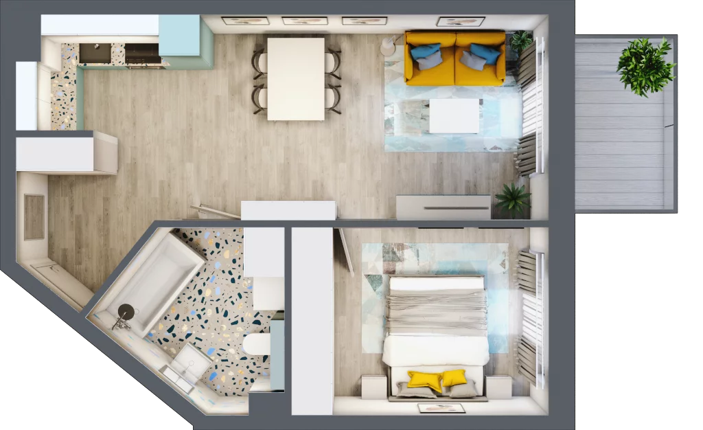 2 pokoje, mieszkanie 43,72 m², piętro 2, oferta nr F.B.14, Pruszcz Park - bud. F , Pruszcz Gdański, ul. Arctowskiego 