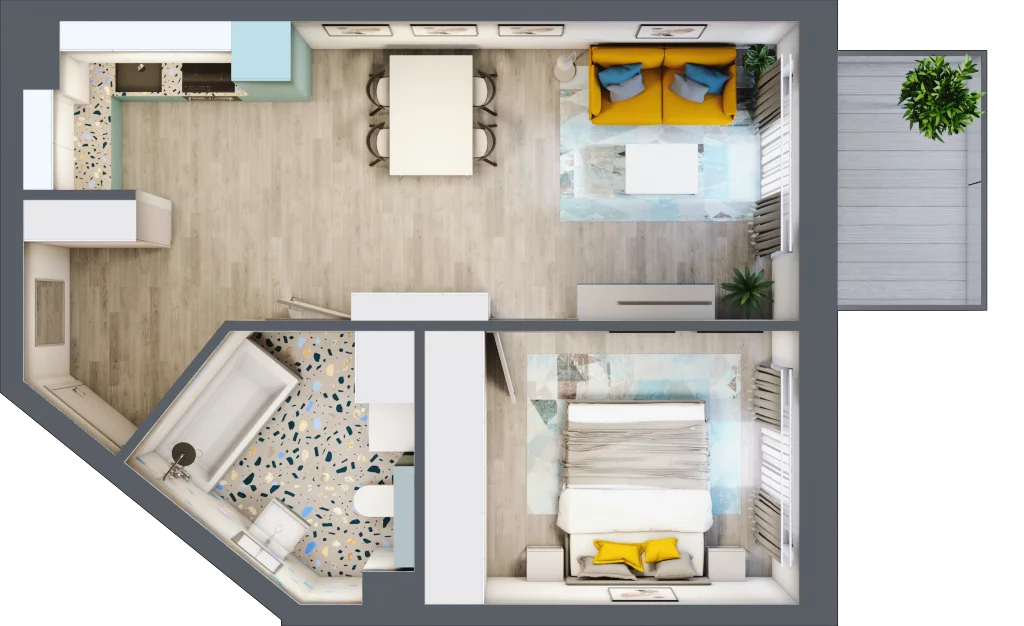 2 pokoje, mieszkanie 43,72 m², piętro 3, oferta nr F.B.22, Pruszcz Park - bud. F , Pruszcz Gdański, ul. Arctowskiego 