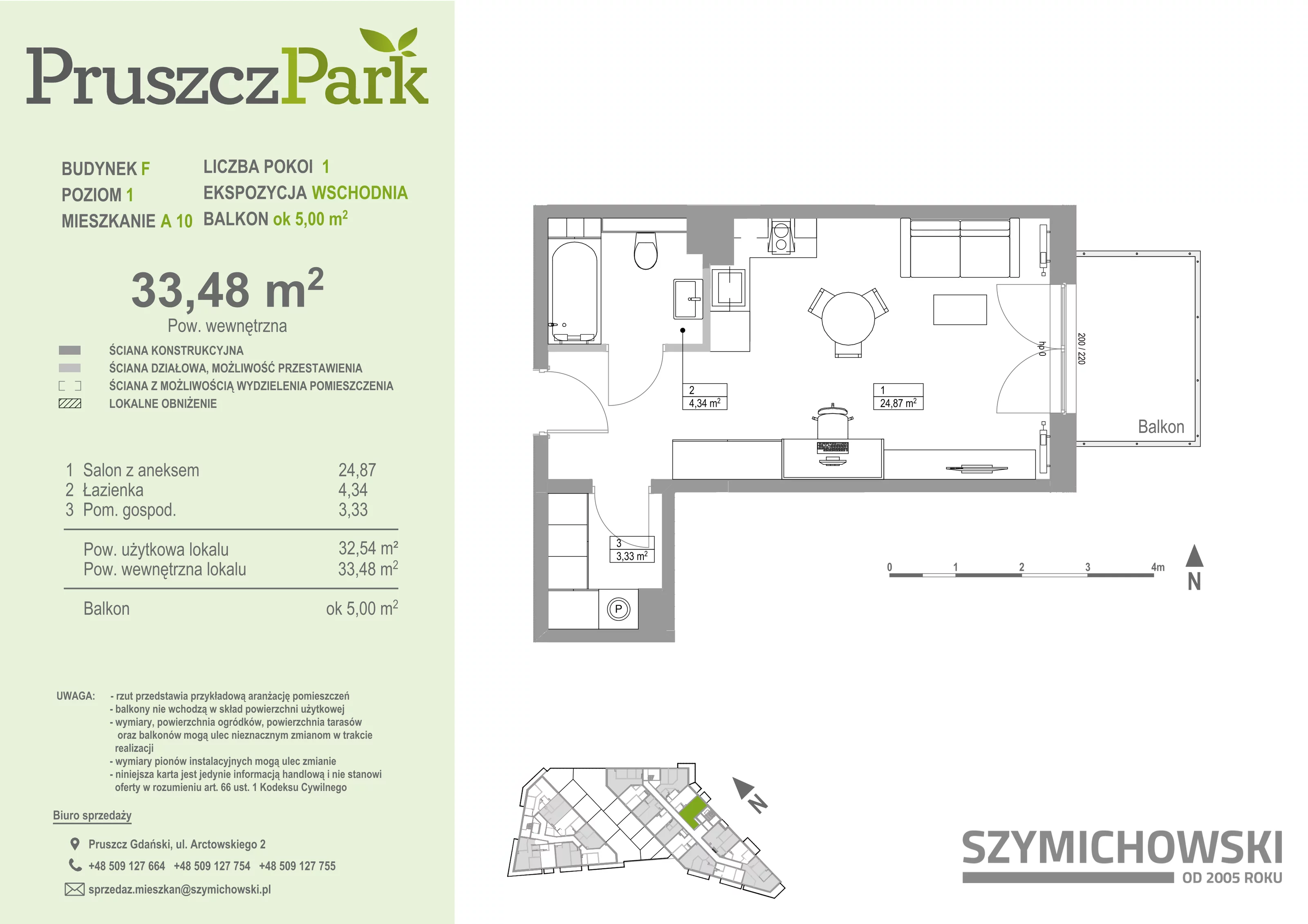 1 pokój, mieszkanie 33,48 m², piętro 1, oferta nr F.A.10, Pruszcz Park - bud. F , Pruszcz Gdański, ul. Arctowskiego 