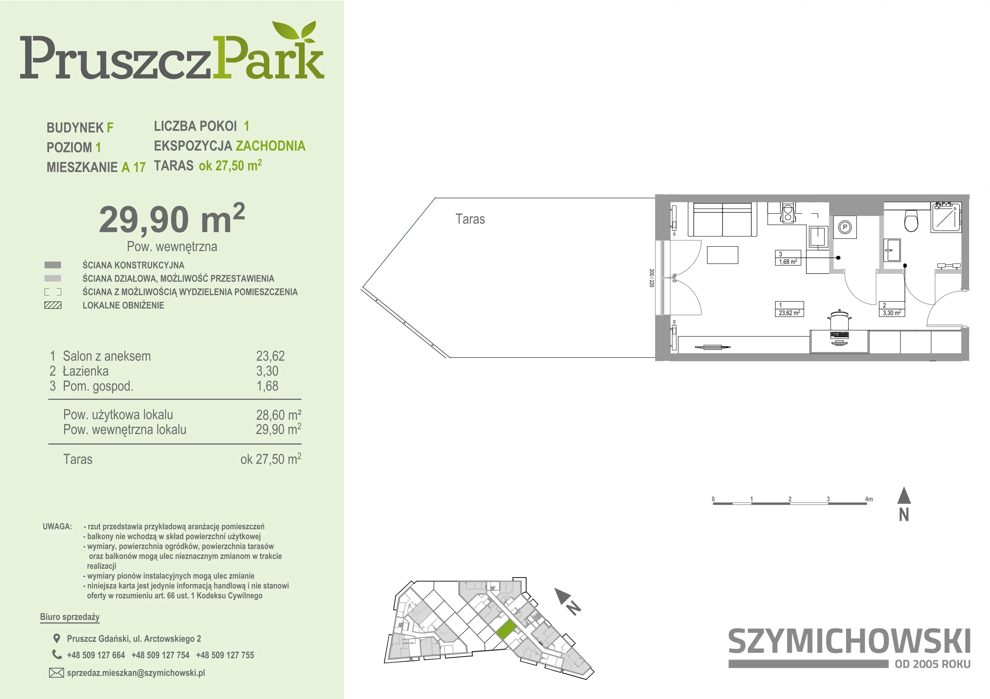 1 pokój, mieszkanie 29,90 m², piętro 1, oferta nr F.A.17, Pruszcz Park - bud. F , Pruszcz Gdański, ul. Arctowskiego 
