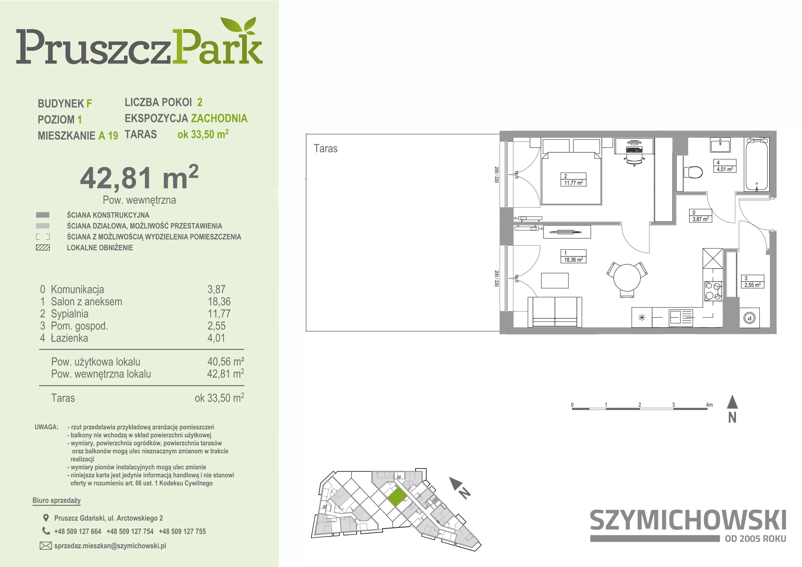 2 pokoje, mieszkanie 42,81 m², piętro 1, oferta nr F.A.19, Pruszcz Park - bud. F , Pruszcz Gdański, ul. Arctowskiego 