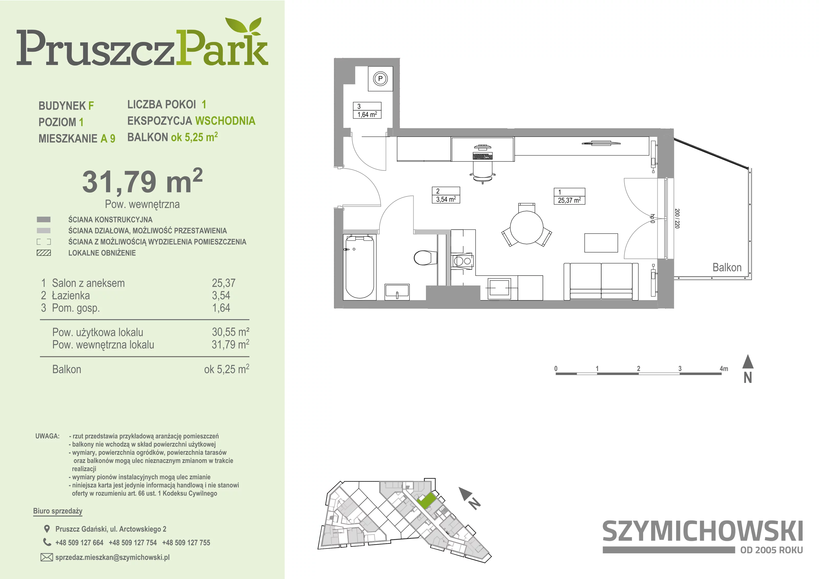 1 pokój, mieszkanie 31,79 m², piętro 1, oferta nr F.A.9, Pruszcz Park - bud. F , Pruszcz Gdański, ul. Arctowskiego 