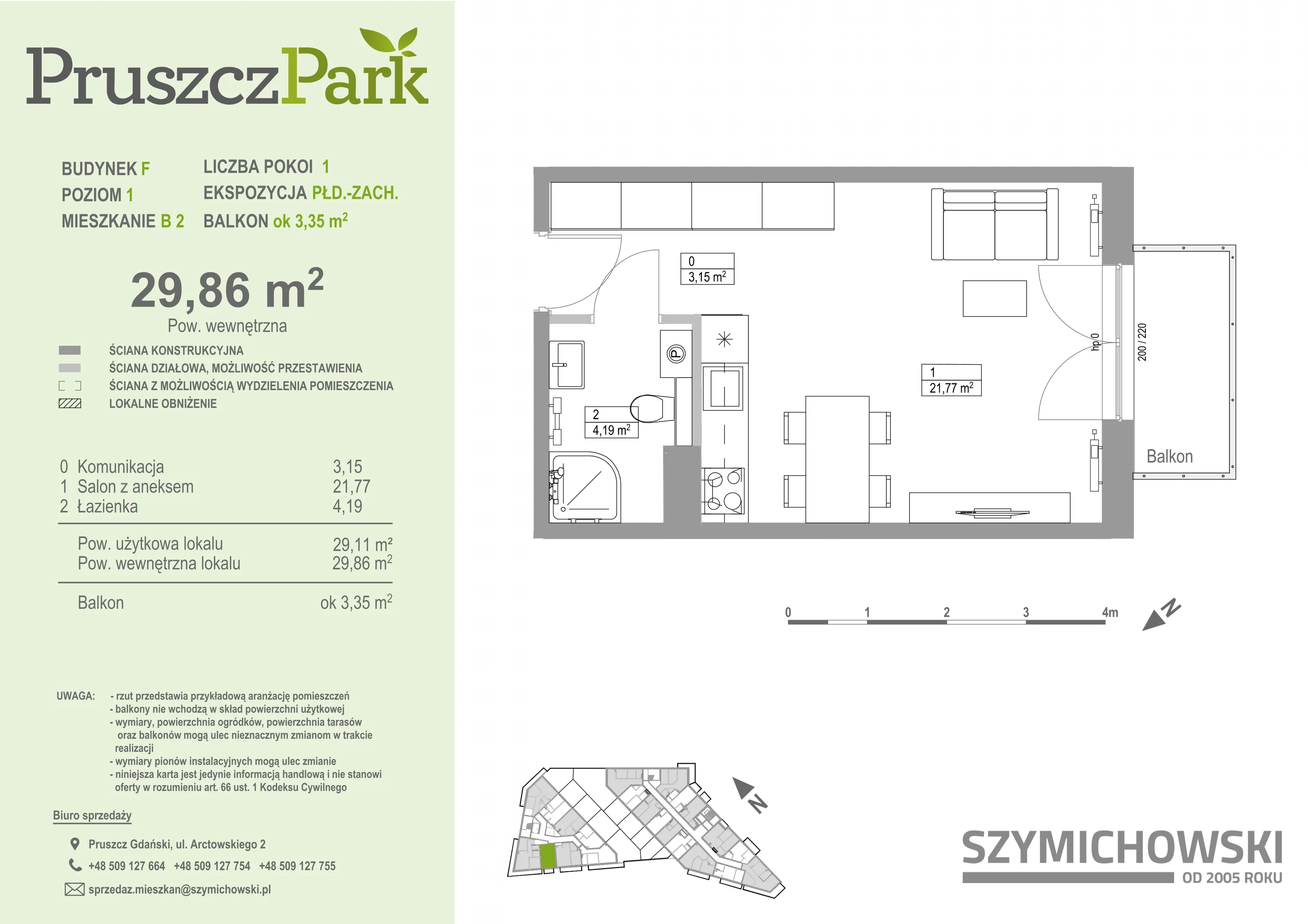 1 pokój, mieszkanie 29,86 m², piętro 1, oferta nr F.B.2, Pruszcz Park - bud. F , Pruszcz Gdański, ul. Arctowskiego 