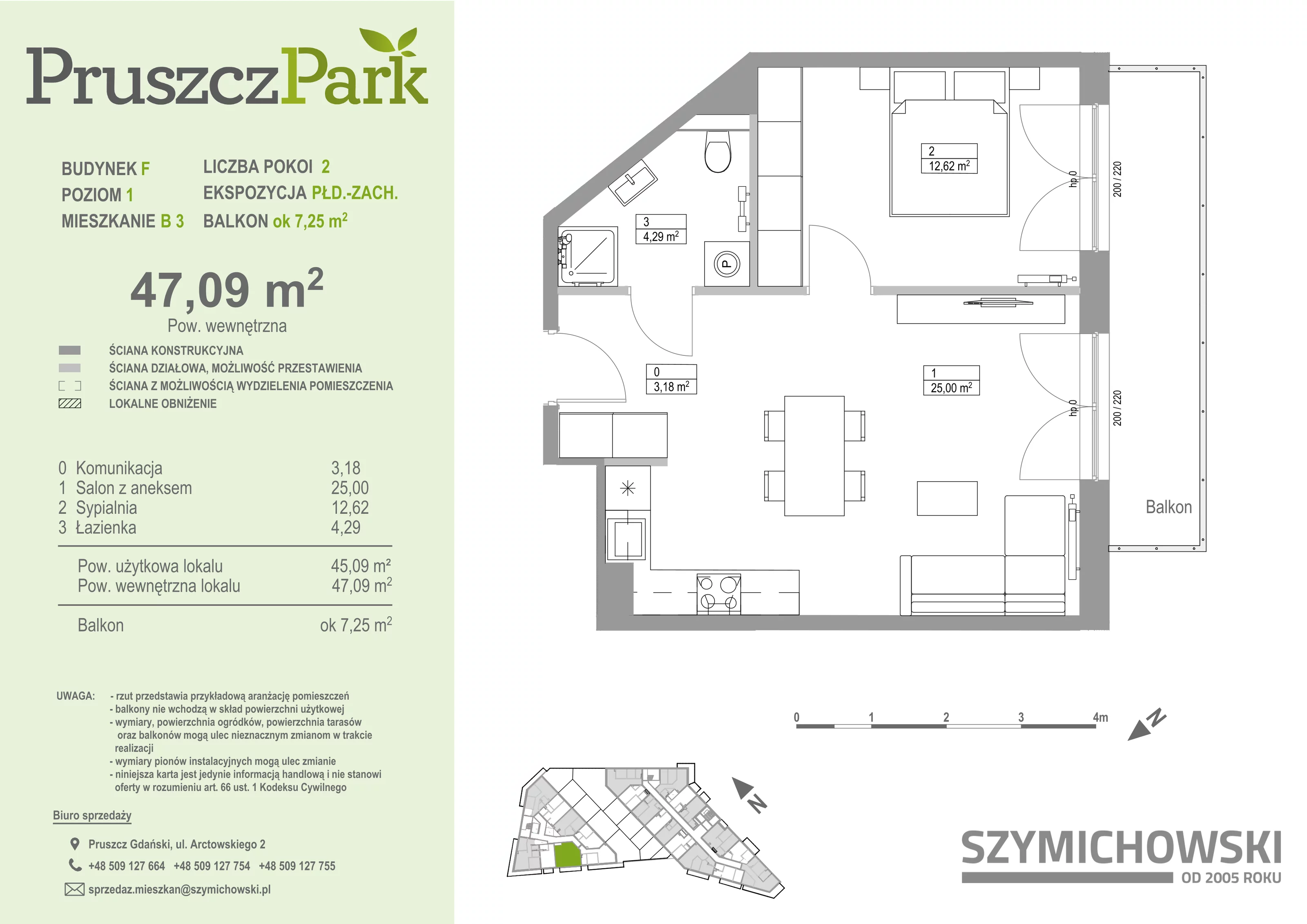 2 pokoje, mieszkanie 47,09 m², piętro 1, oferta nr F.B.3, Pruszcz Park - bud. F , Pruszcz Gdański, ul. Arctowskiego 