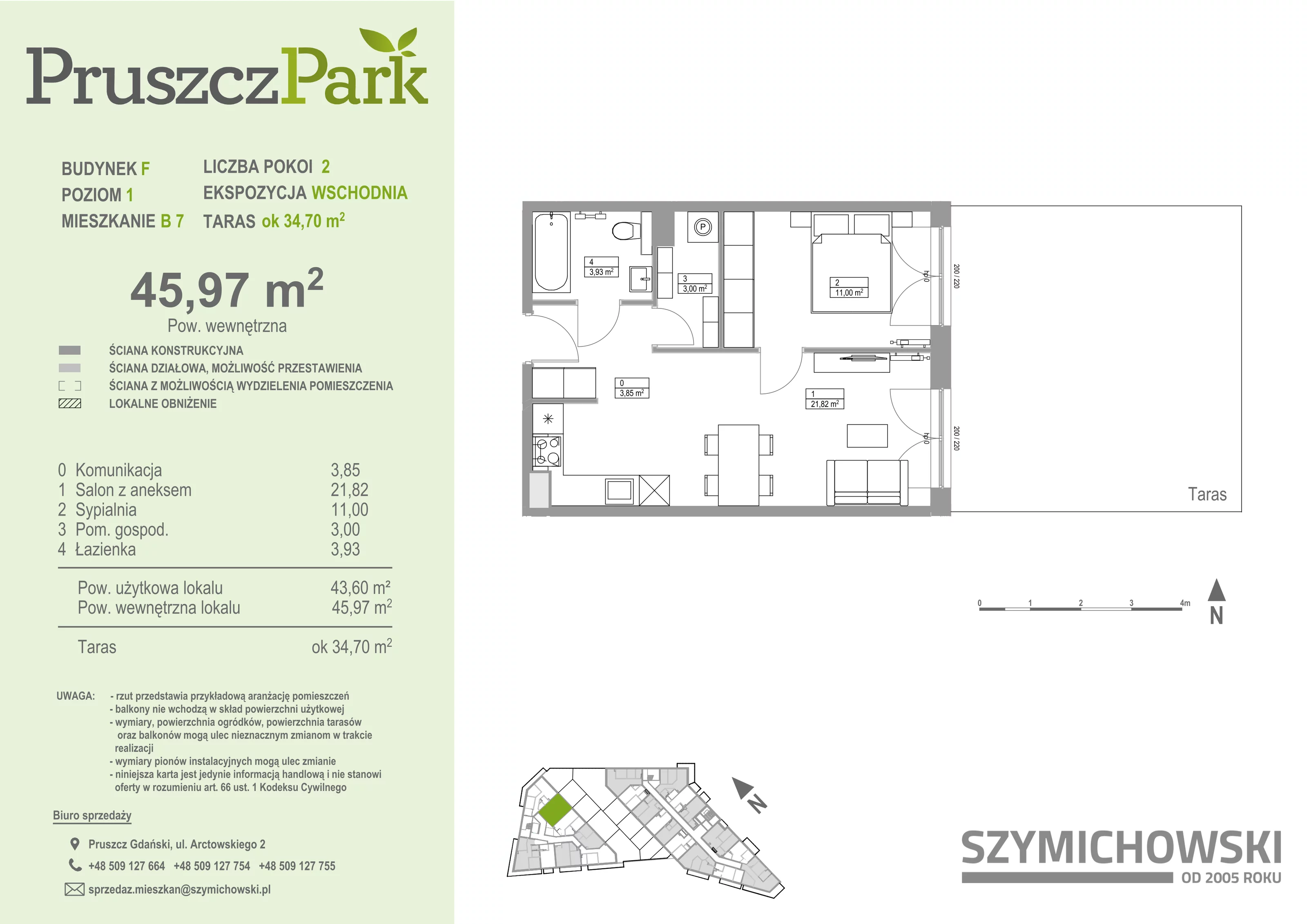 2 pokoje, mieszkanie 45,97 m², piętro 1, oferta nr F.B.7, Pruszcz Park - bud. F , Pruszcz Gdański, ul. Arctowskiego 