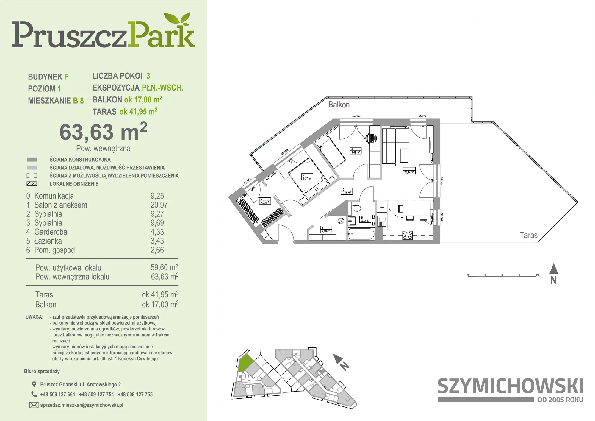 3 pokoje, mieszkanie 63,63 m², piętro 1, oferta nr F.B.8, Pruszcz Park - bud. F , Pruszcz Gdański, ul. Arctowskiego 