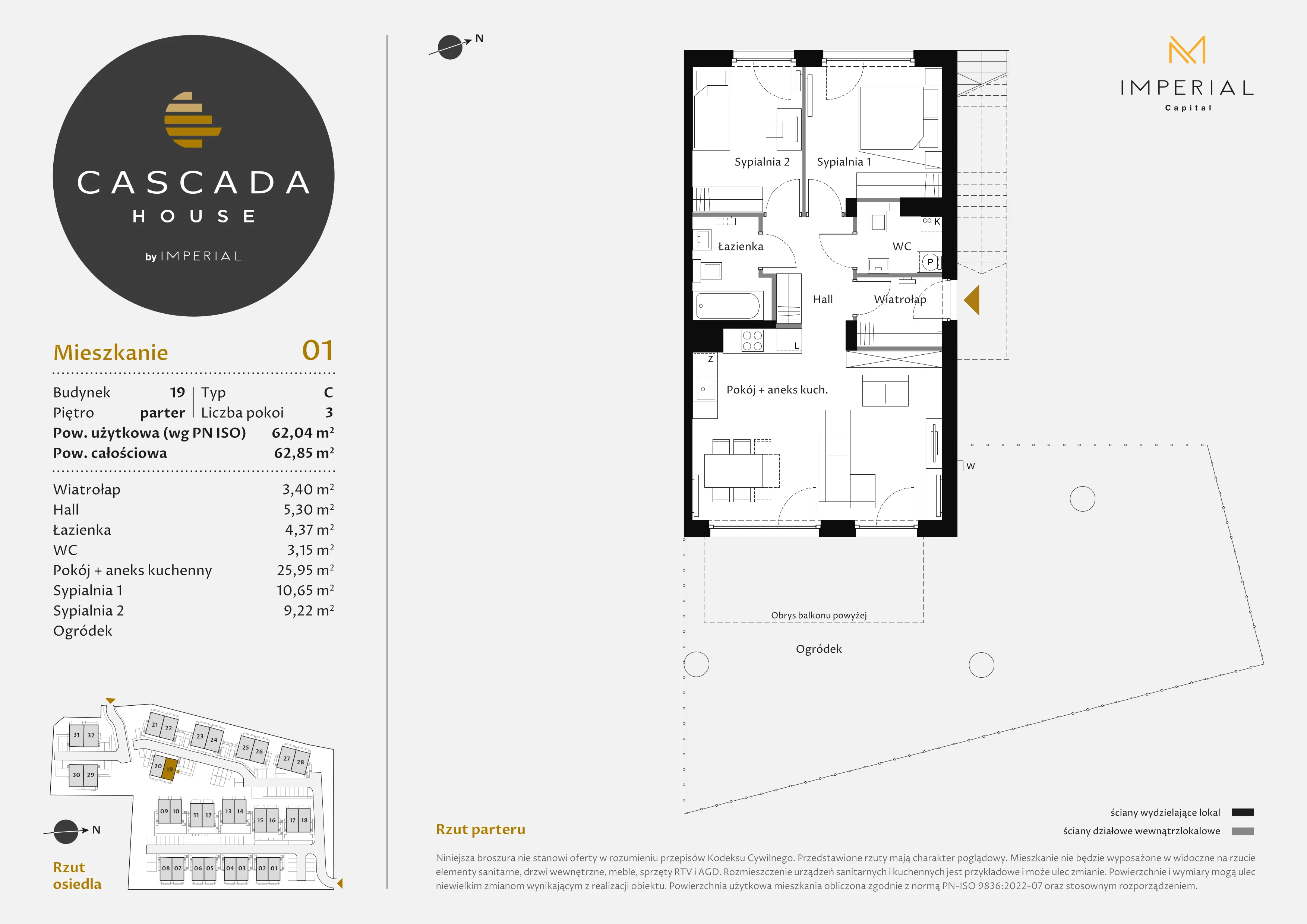 3 pokoje, mieszkanie 62,04 m², parter, oferta nr 19_1, Cascada House, Rząska, ul. Piaski / Łąkowa