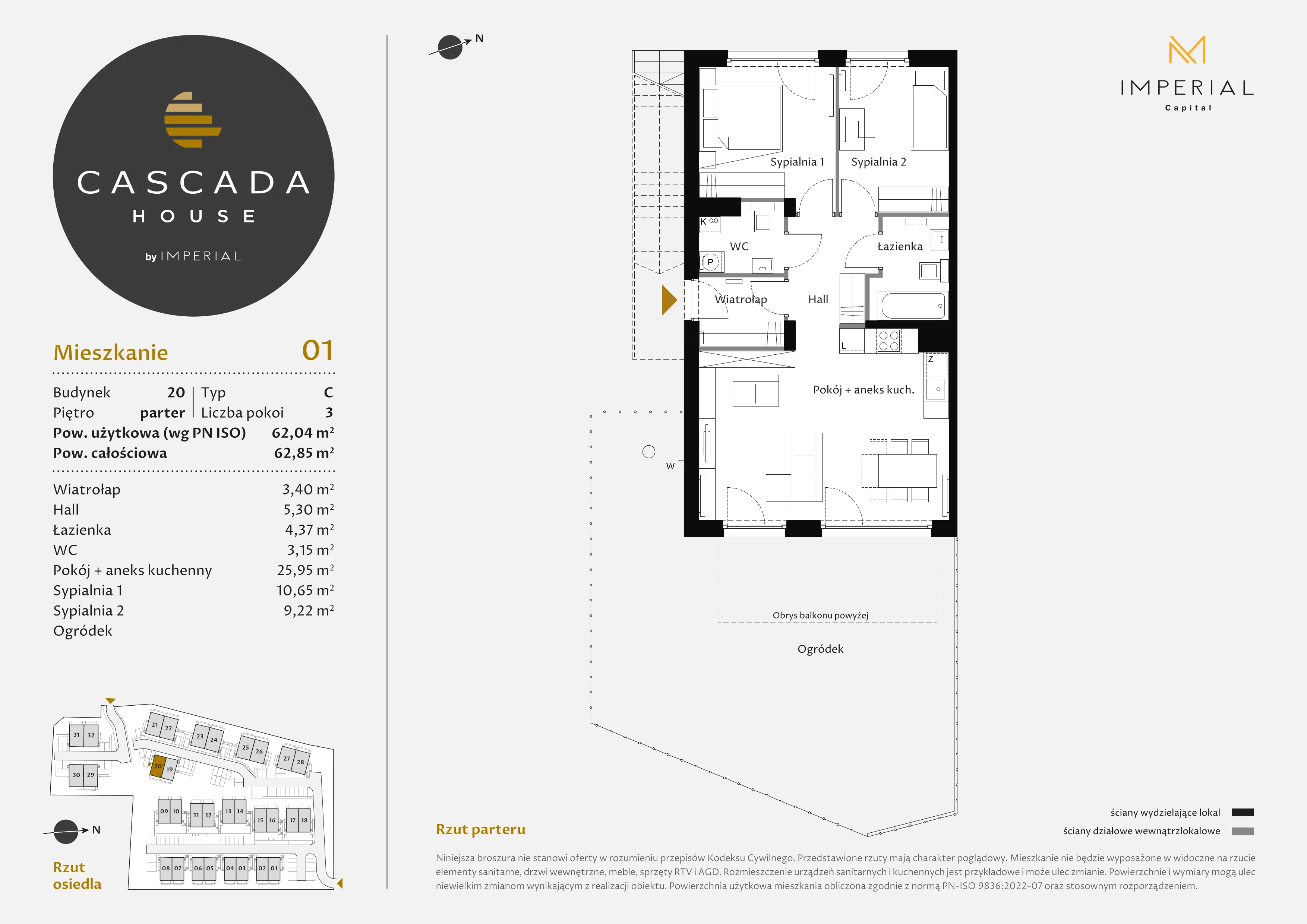 3 pokoje, mieszkanie 62,04 m², parter, oferta nr 20_1, Cascada House, Rząska, ul. Piaski / Łąkowa