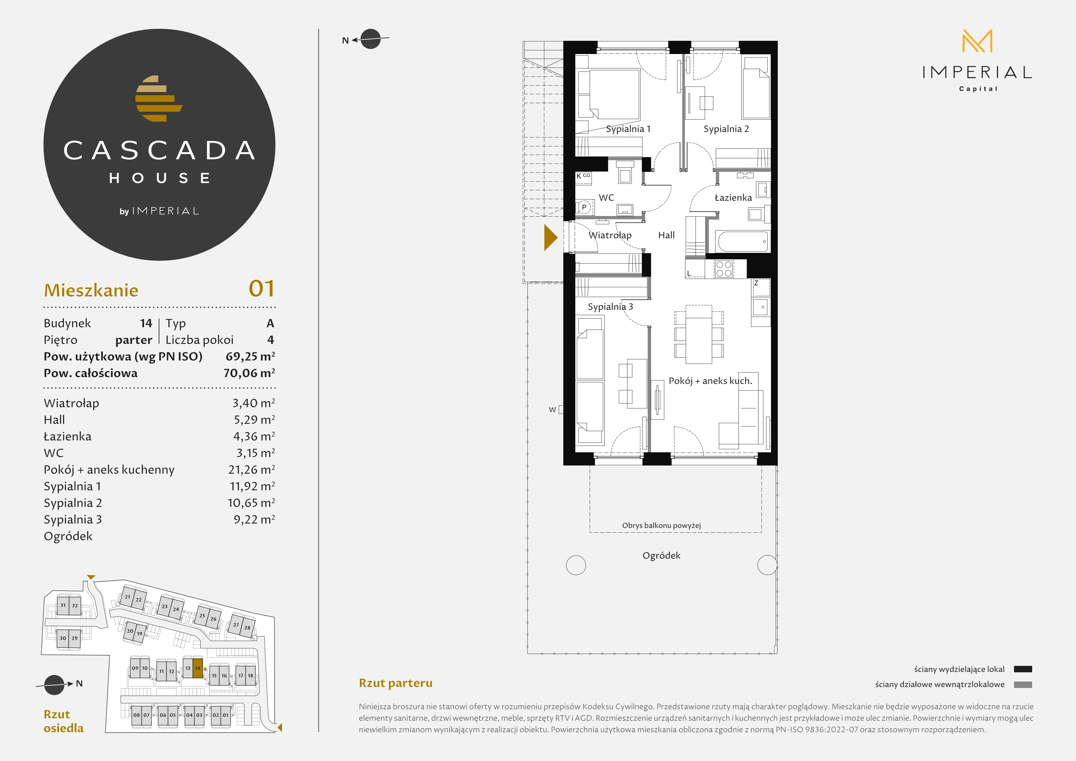 4 pokoje, mieszkanie 69,25 m², parter, oferta nr 14_1, Cascada House, Rząska, ul. Piaski / Łąkowa