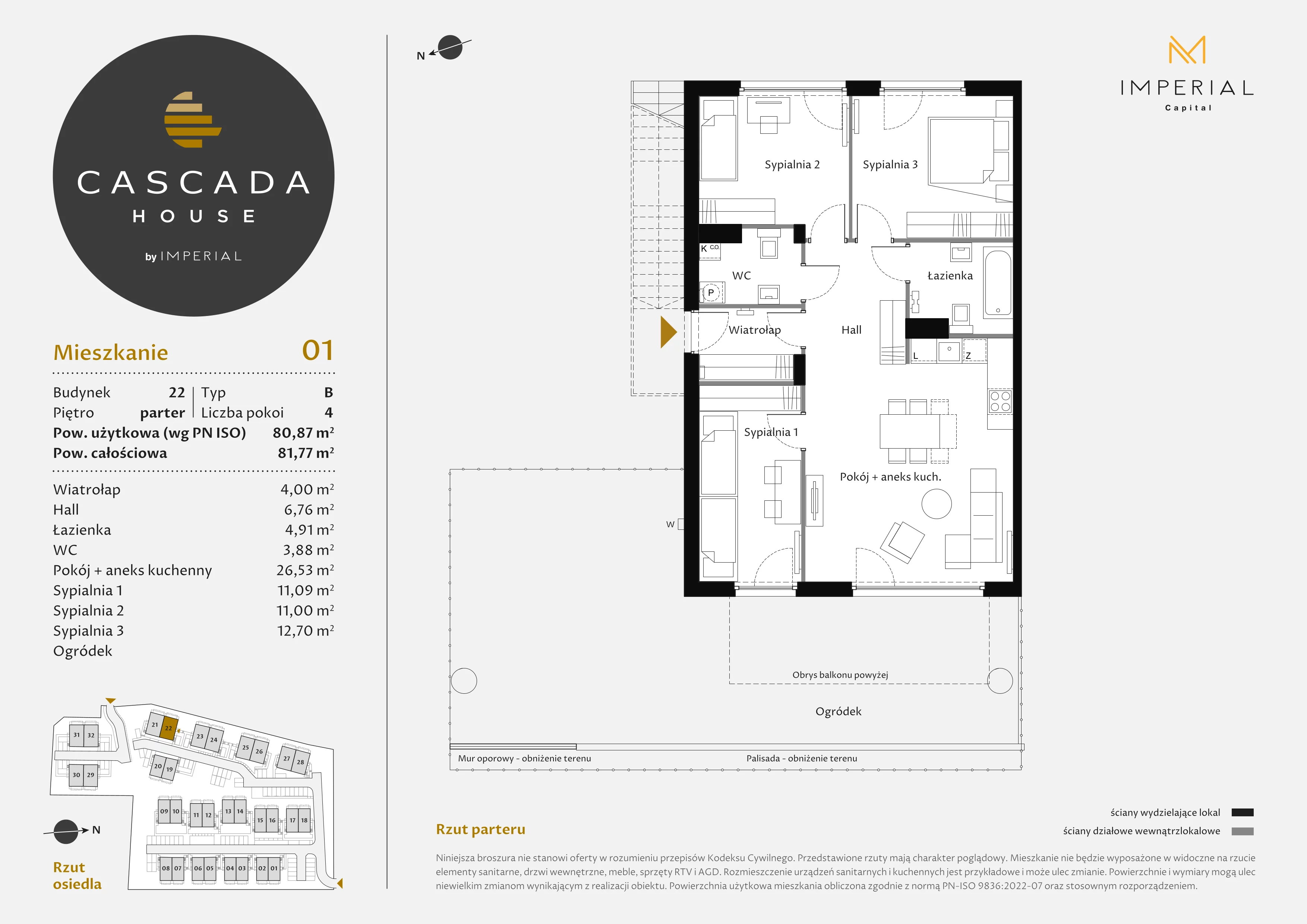 4 pokoje, mieszkanie 80,87 m², parter, oferta nr 22_1, Cascada House, Rząska, ul. Piaski / Łąkowa