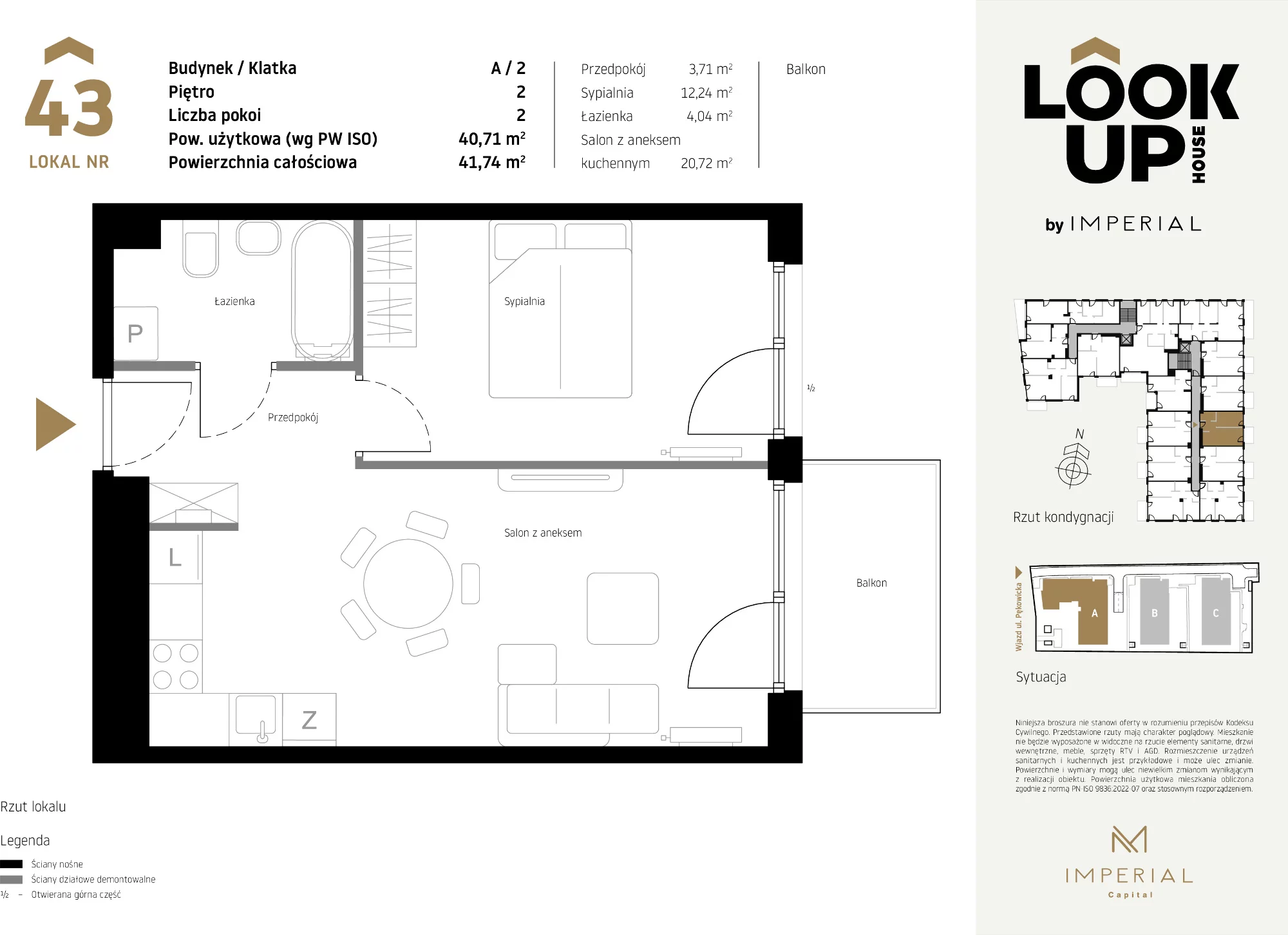 Mieszkanie 40,71 m², piętro 2, oferta nr A43, LOOK UP House, Kraków, Prądnik Biały, ul. Pękowicka